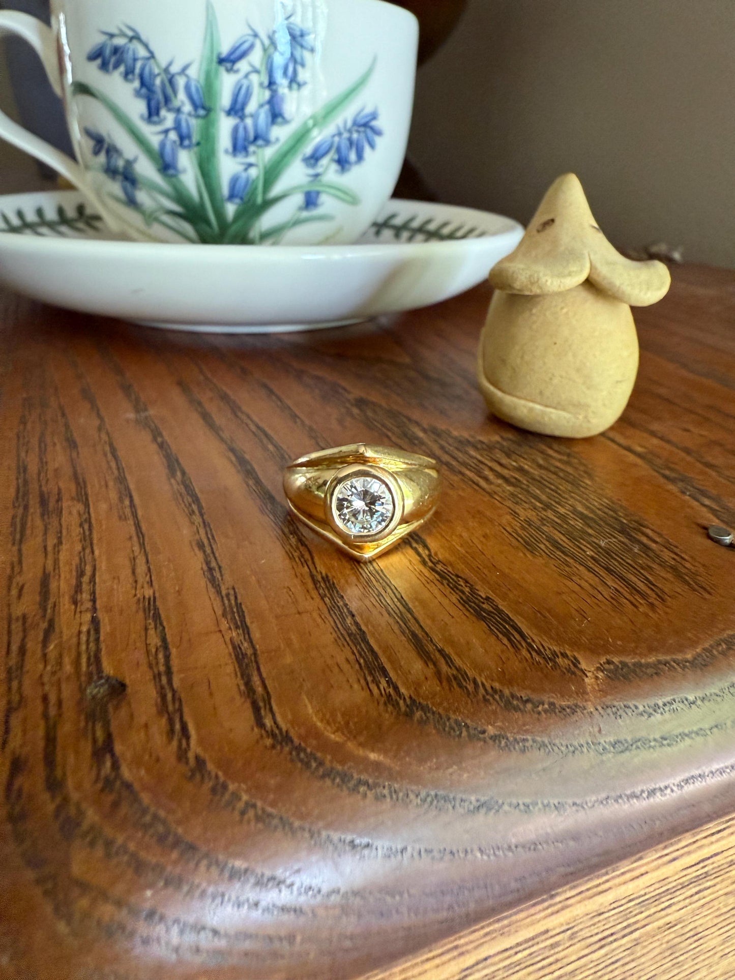 Vintage 1 Carat VVS1 A+ Quality DIAMOND Chevron Ring With DATED RECEIPT French 18k Gold Unisex Gypsy Solitaire Chunky Wide Band Stacker