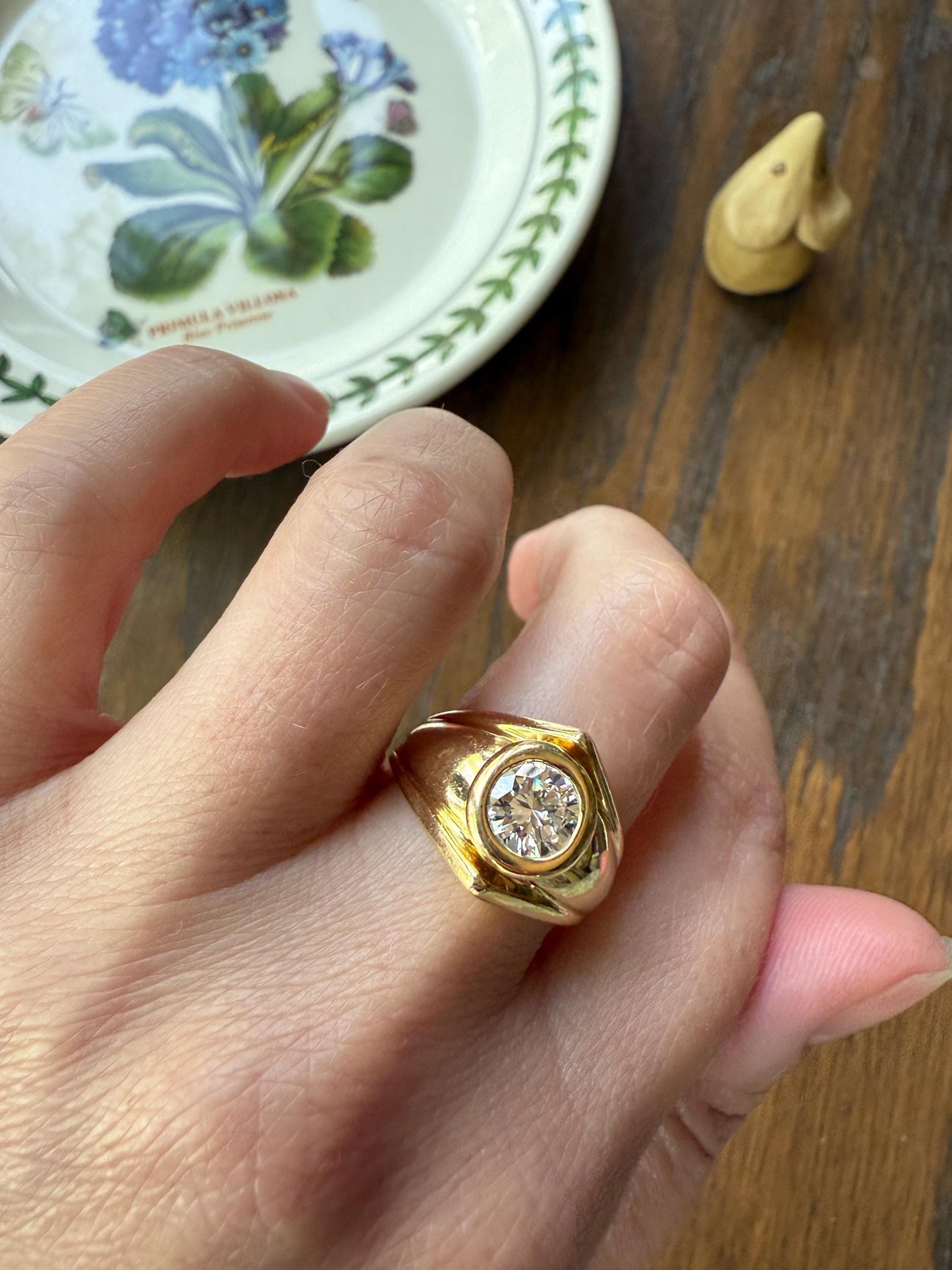 Vintage 1 Carat VVS1 A+ Quality DIAMOND Chevron Ring With DATED RECEIPT French 18k Gold Unisex Gypsy Solitaire Chunky Wide Band Stacker