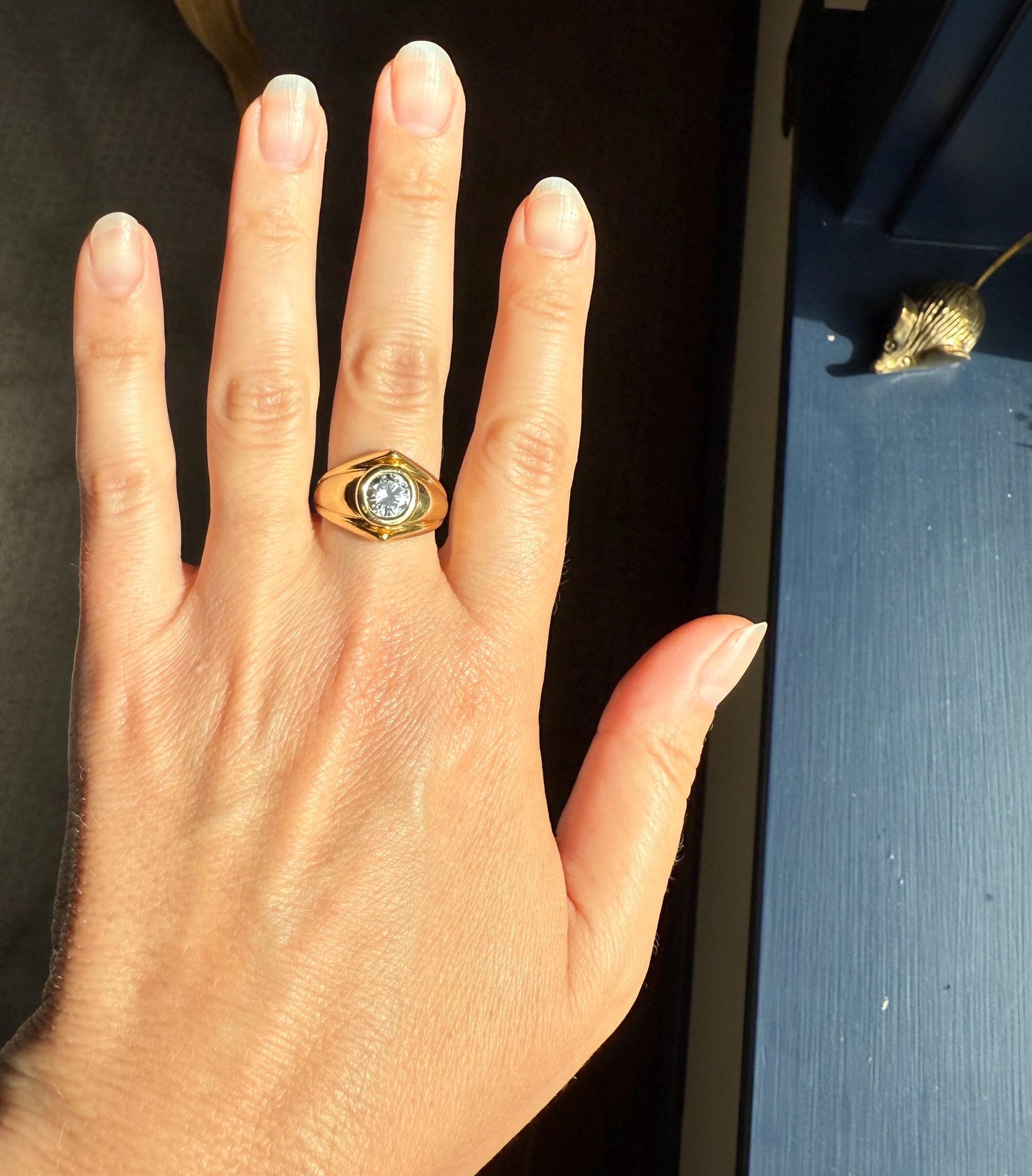 Vintage 1 Carat VVS1 A+ Quality DIAMOND Chevron Ring With DATED RECEIPT French 18k Gold Unisex Gypsy Solitaire Chunky Wide Band Stacker