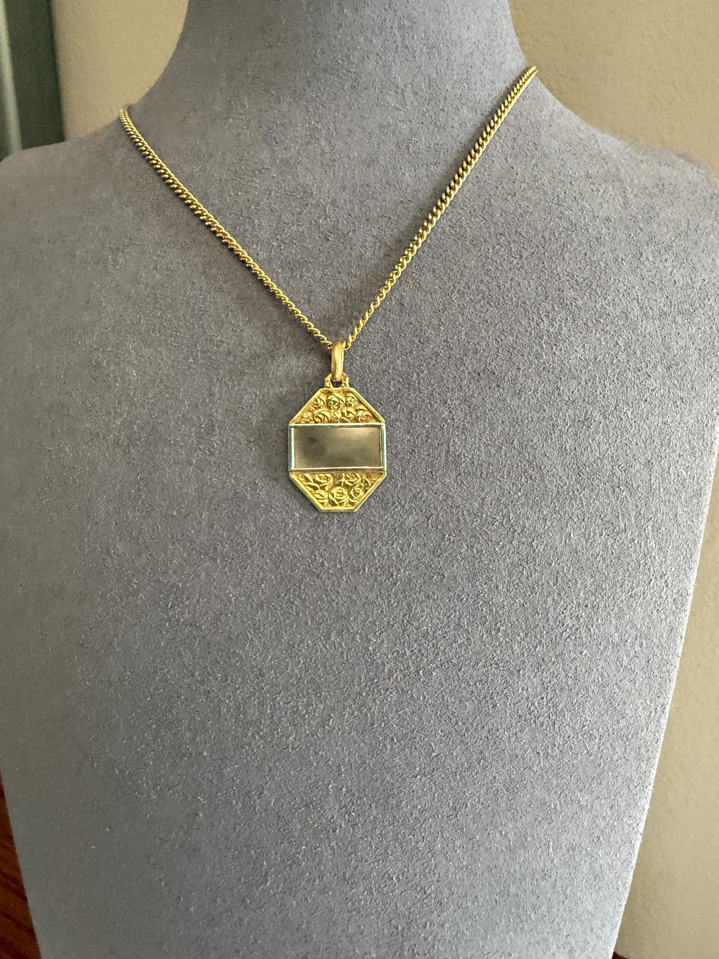 ROSES Blank OCTAGON Antique French Love Medal Art Deco 18k Gold PENDANT Belle Epoque Charm Floral Romantic Gift Ready to Engrave Ornate