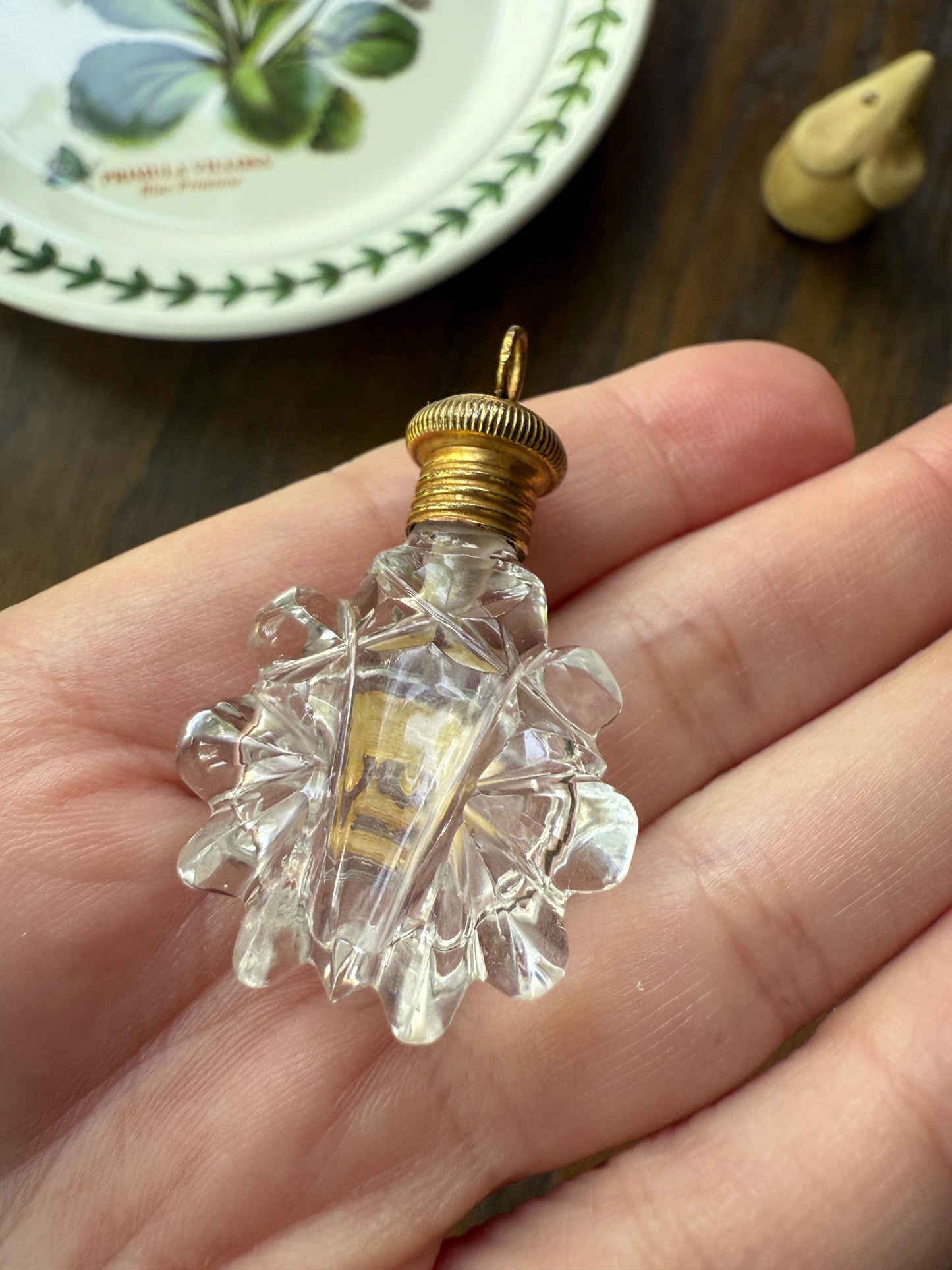 PANSY Think of Me Friendship Antique GEORGIAN Era 18k Gold Miniature Perfume Baccarat? Crystal PENDANT French Chatelaine Vinaigrette Bottle