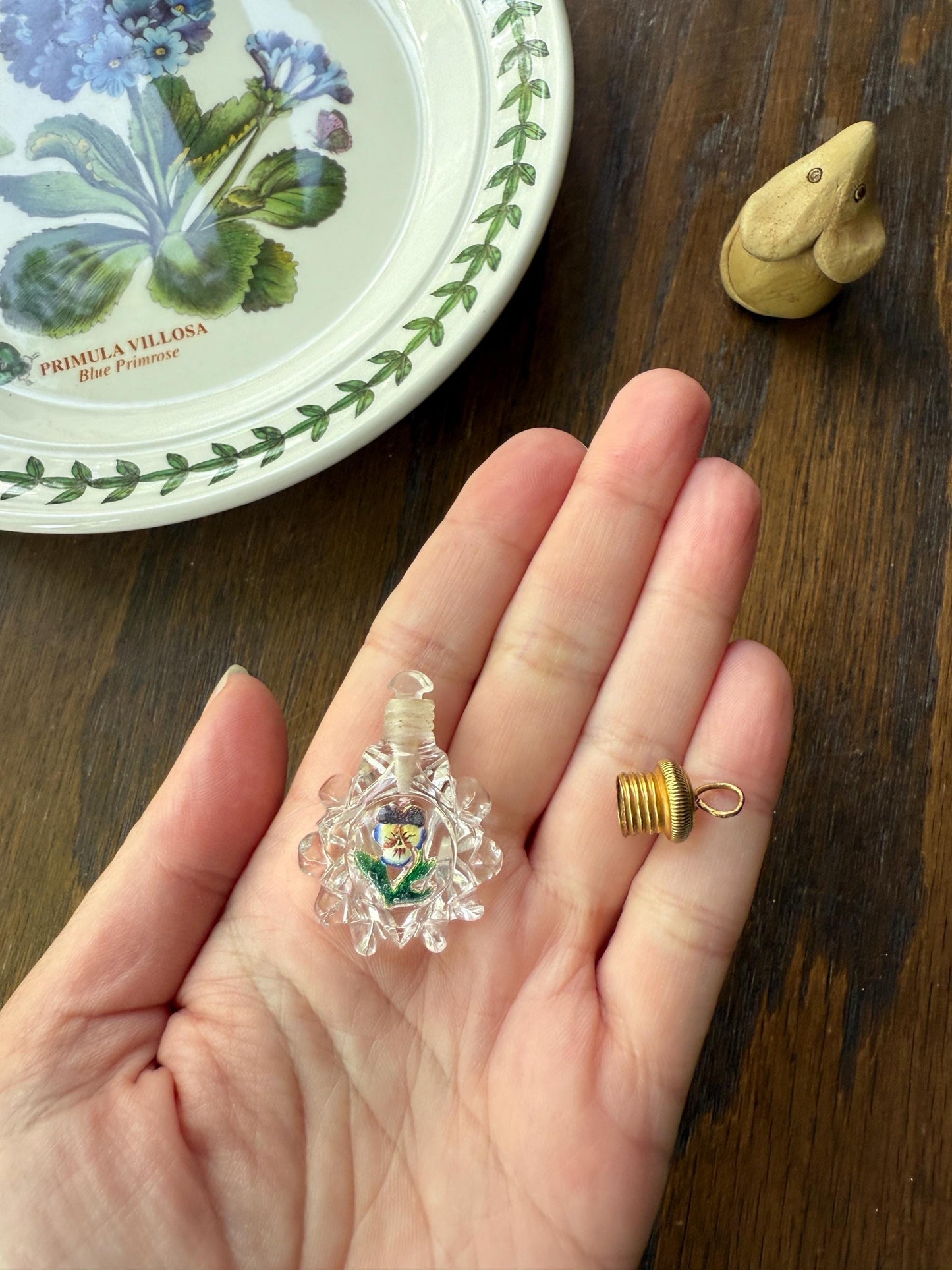 PANSY Think of Me Friendship Antique GEORGIAN Era 18k Gold Miniature Perfume Baccarat? Crystal PENDANT French Chatelaine Vinaigrette Bottle