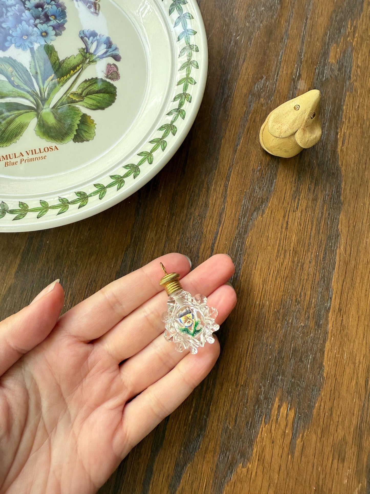 PANSY Think of Me Friendship Antique GEORGIAN Era 18k Gold Miniature Perfume Baccarat? Crystal PENDANT French Chatelaine Vinaigrette Bottle