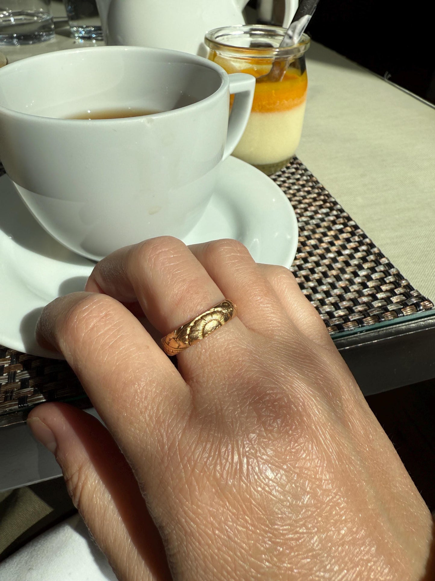 Dated FLORAL Embossed 5mm Scrolled Vintage c1960 Wedding Band 18k Gold Solid Eternity Ring Ornate Engraved Stacker Love Gift Victorian Style