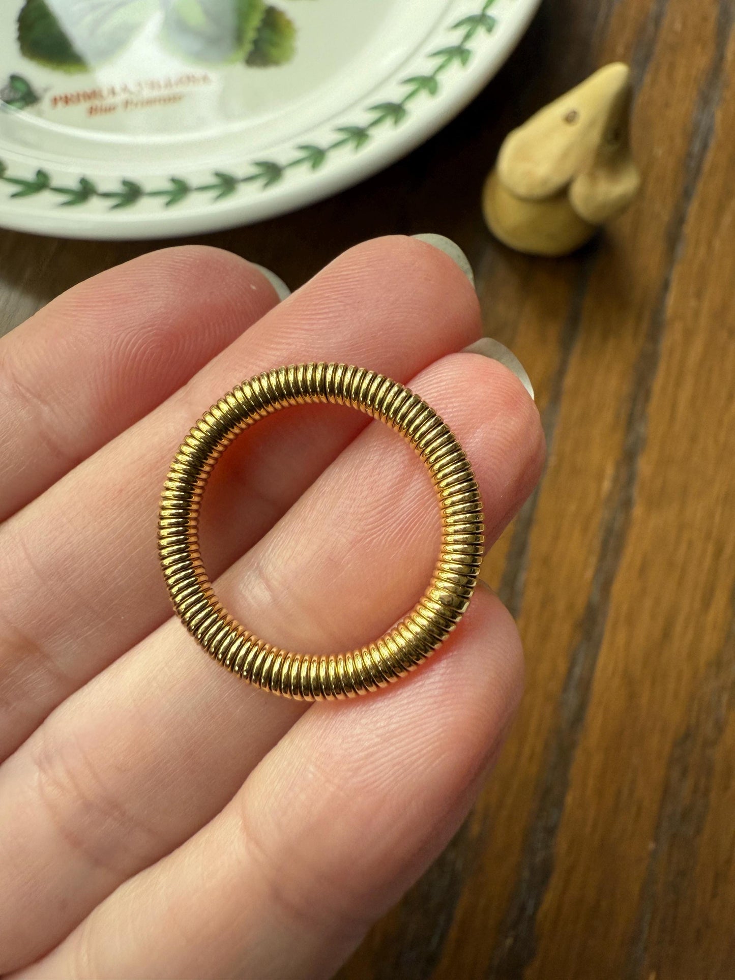 Coiled "Spring" DONUT Band 5.2g 18k Gold Vintage Textured Stacker Wedding Eternity Ring Chunky Round Tube Lined Ribbed Minimalist Retro