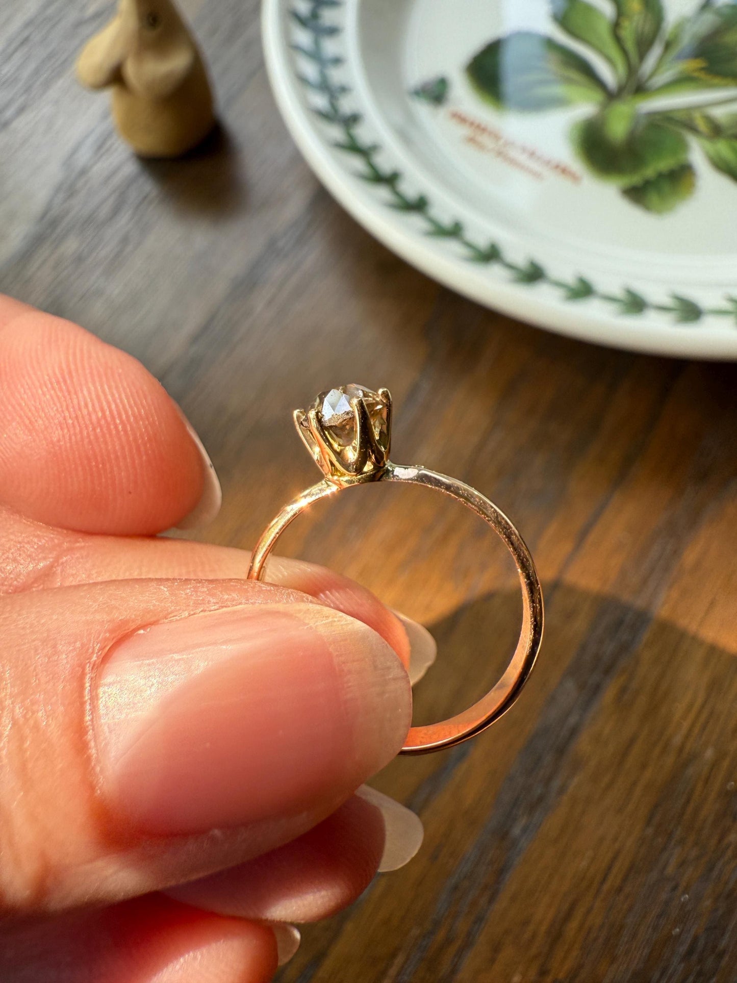 Vintage Band Antique Diamond .69 Carat Fancy Brown Old Mine Cut 18k Gold Dated Wedding Ring Solitaire Champagne Ooak Stacker Engagement Gift