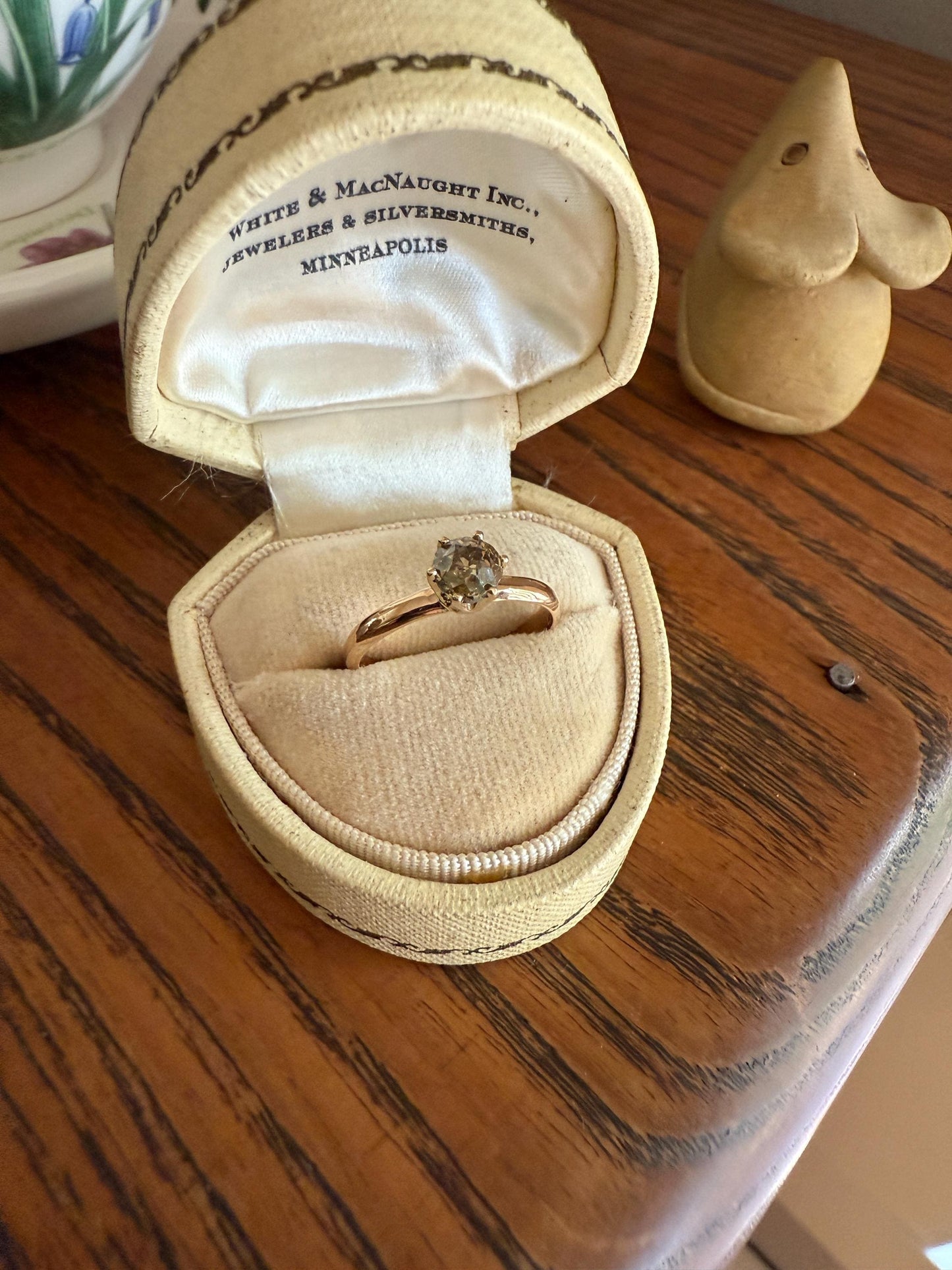 Vintage Band Antique Diamond .69 Carat Fancy Brown Old Mine Cut 18k Gold Dated Wedding Ring Solitaire Champagne Ooak Stacker Engagement Gift