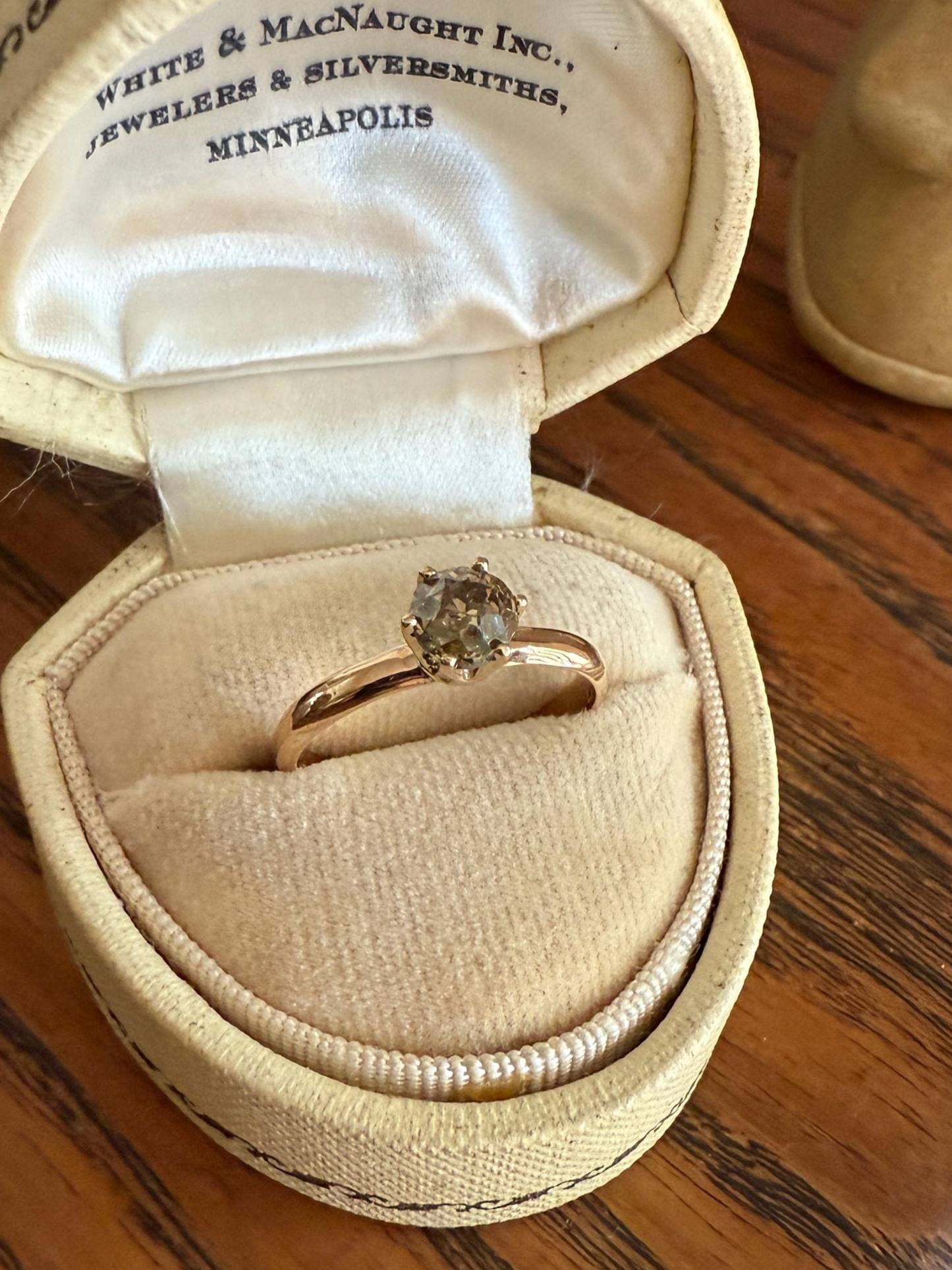 Vintage Band Antique Diamond .69 Carat Fancy Brown Old Mine Cut 18k Gold Dated Wedding Ring Solitaire Champagne Ooak Engagement