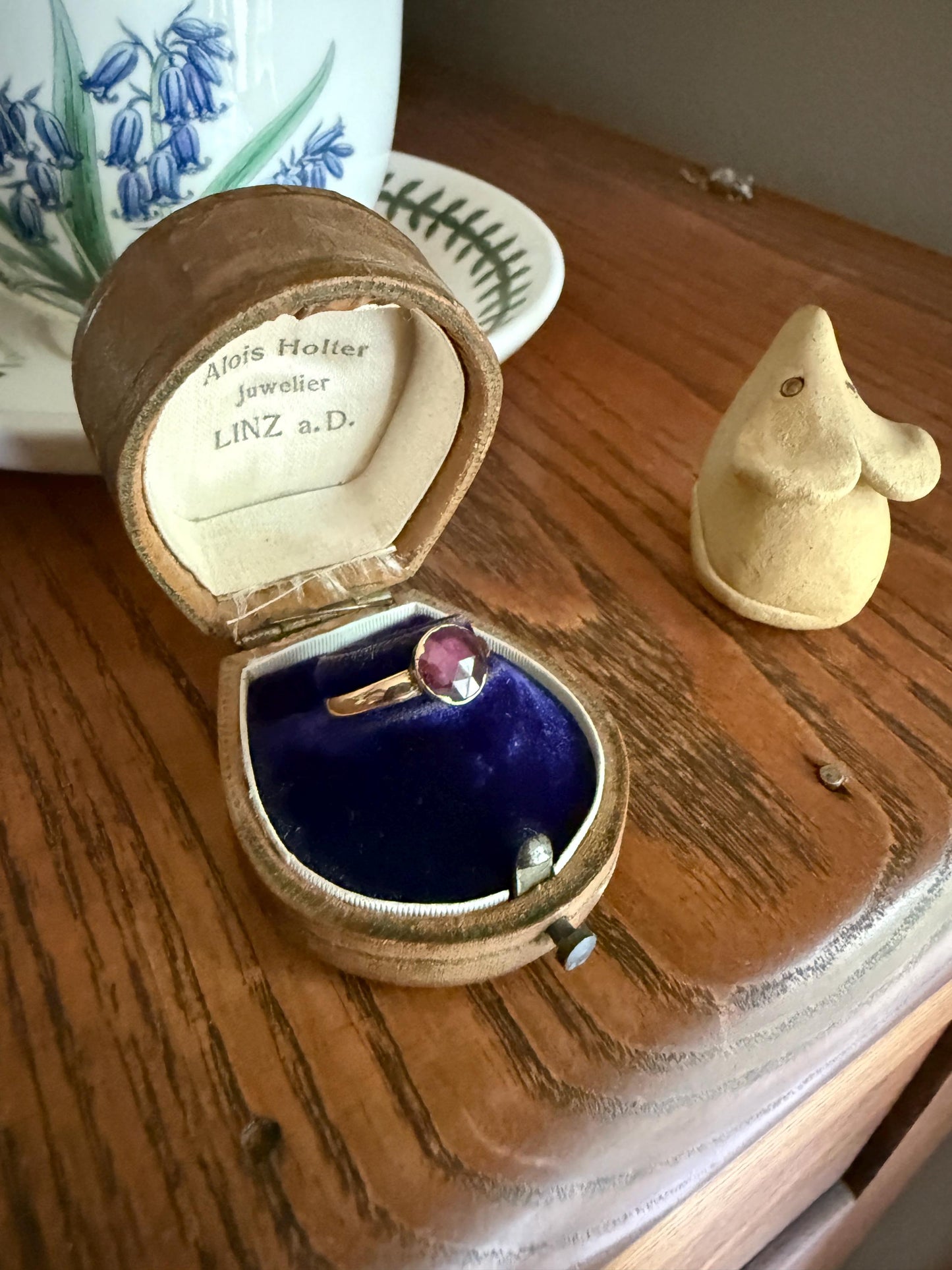 Purple PERPIGNAN GARNET Solitaire Ring 18k Gold Bezel Set Rose Cut Closed Back Stacker Band Almandine Glowing Comfort Fit Romantic Gift