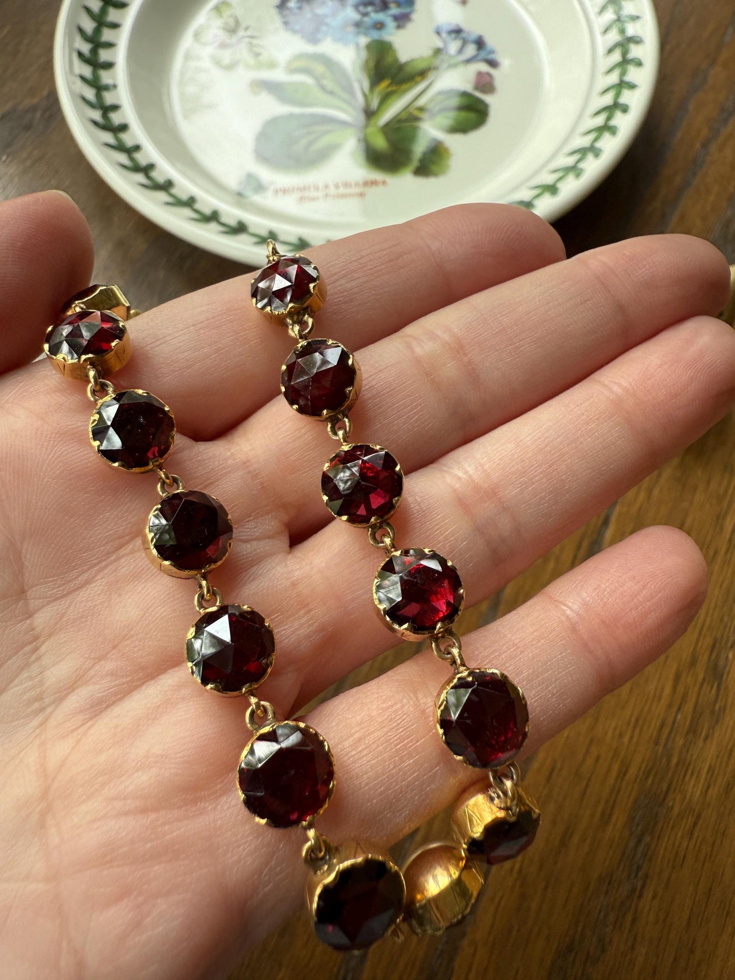 Vintage French PERPIGNAN GARNET Riviere Eternity Bracelet 18k Gold Bezel Set Rose Cut Closed Back Almandine Glowing Raspberry Wine Love Gift