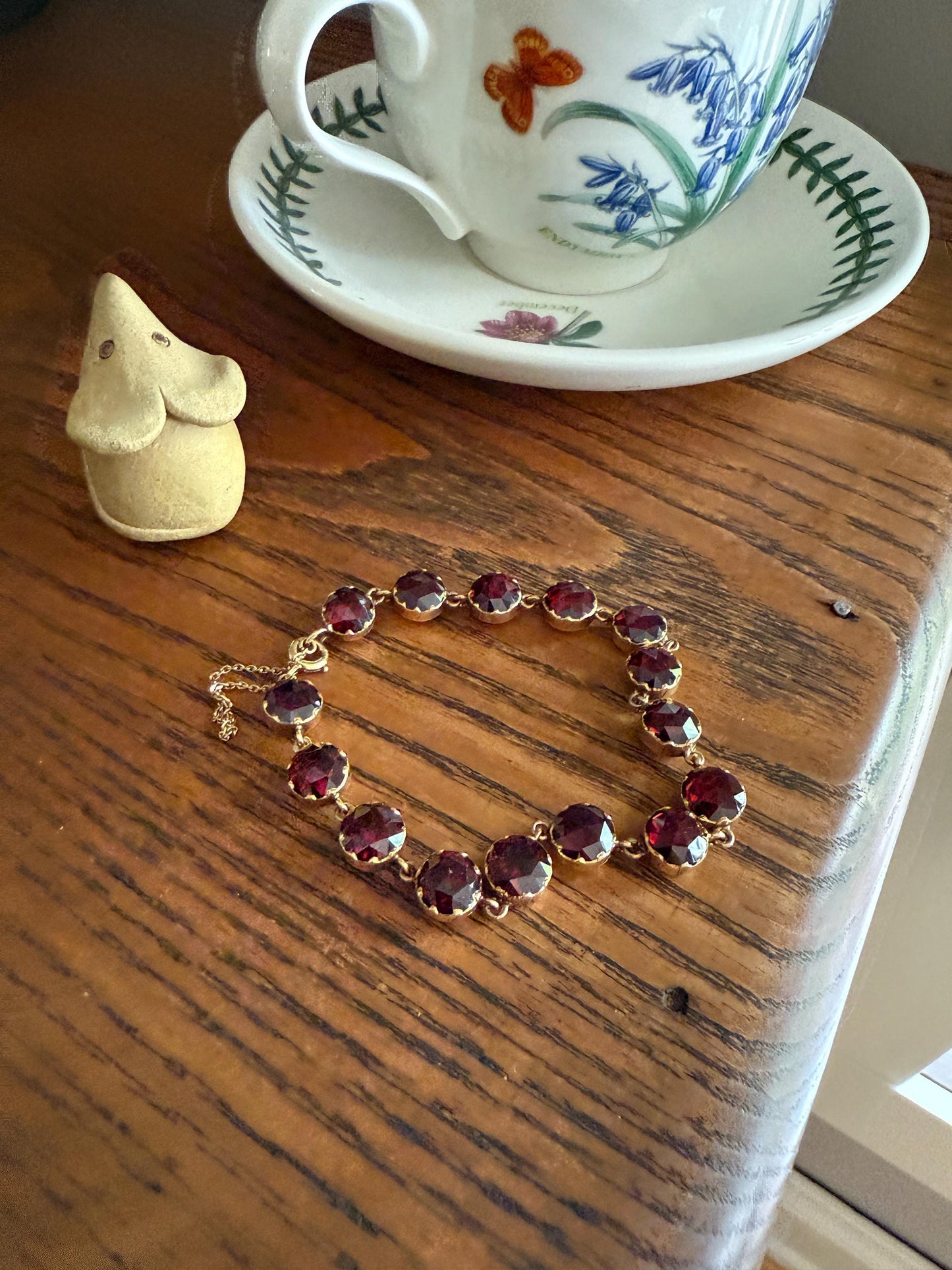 Vintage French PERPIGNAN GARNET Riviere Eternity Bracelet 18k Gold Bezel Set Rose Cut Closed Back Almandine Glowing Raspberry Wine Love Gift