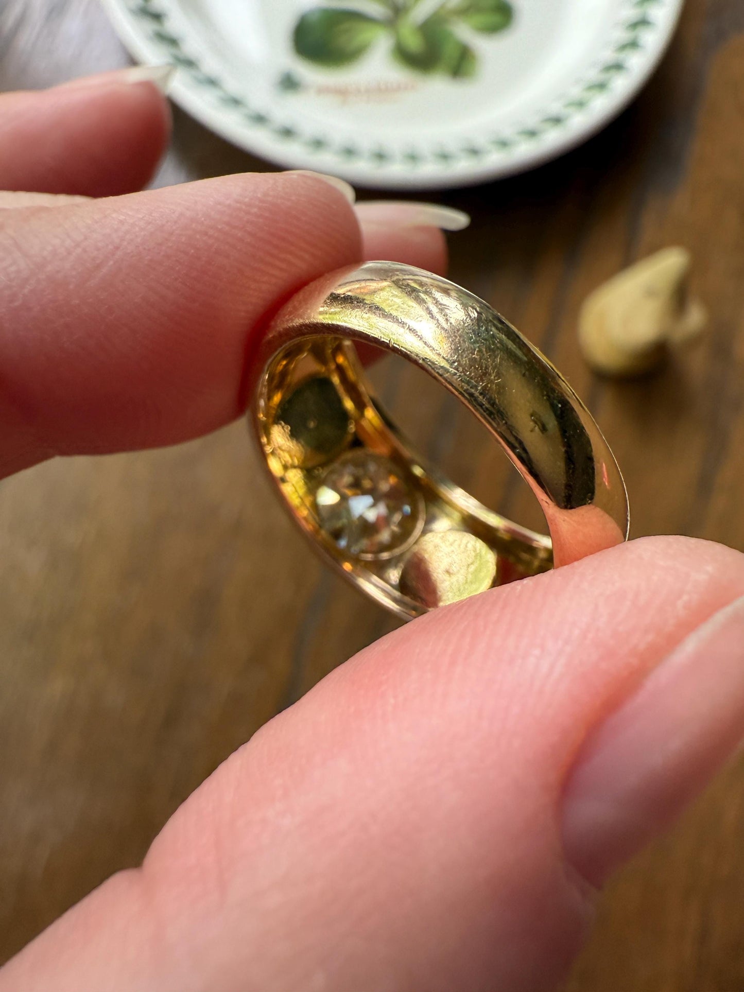 Eye Clean 2.3 Carat Old Mine Cut DIAMOND Antique Stone 18k Gold Vintage Unisex Gypsy Ring Solitaire Chunky Wide Band Stacker Gift OmC 2.3ctw