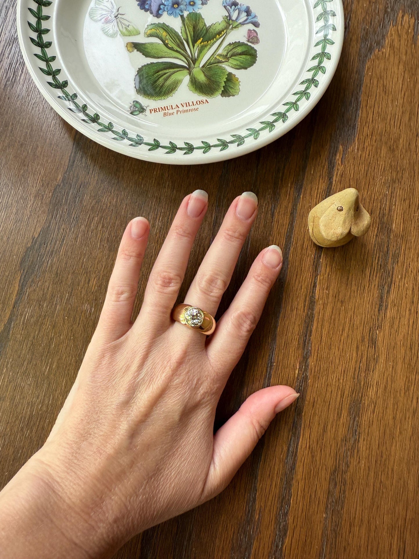 Eye Clean 2.3 Carat Old Mine Cut DIAMOND Antique Stone 18k Gold Vintage Unisex Gypsy Ring Solitaire Chunky Wide Band Stacker Gift OmC 2.3ctw