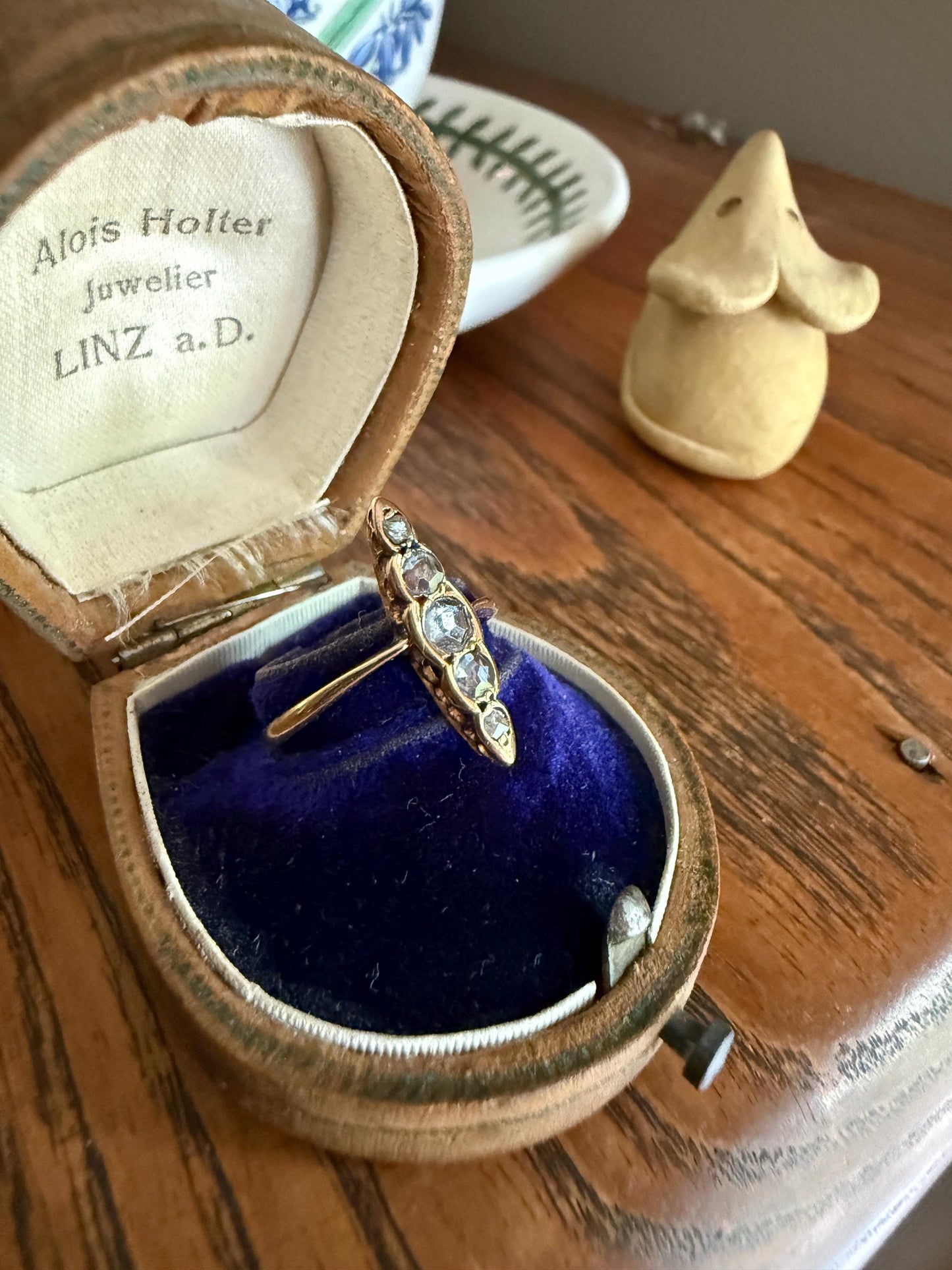Rose Cut DIAMOND Antique Five Stone Skinny NAVETTE Ring 18k Gold Victorian to Georgian Scalloped Unique Romantic Gift