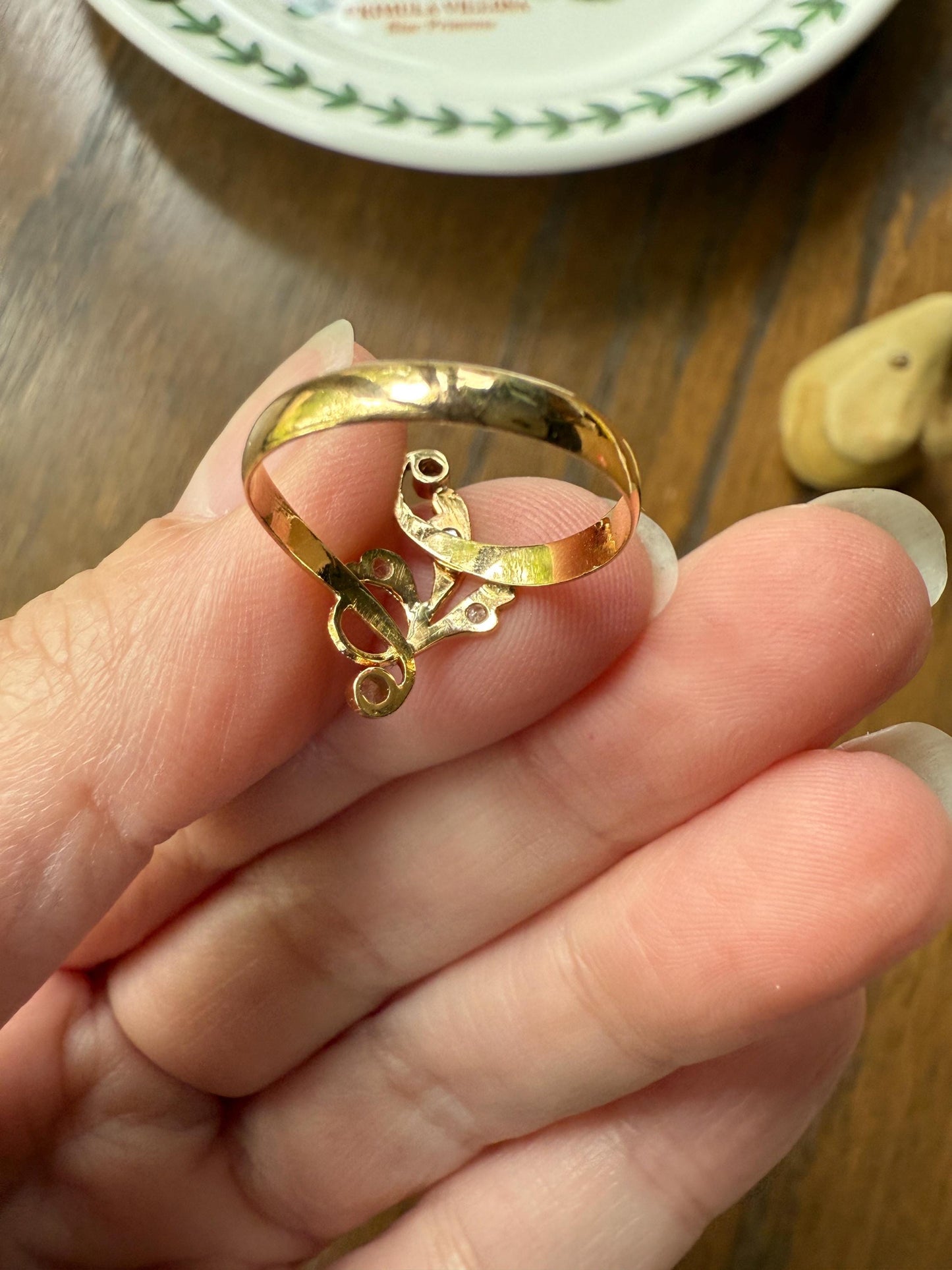 Swirled Ornate Art Nouveau Rose Cut DIAMOND Antique Ring 18k Gold Victorian Beautiful Movement Romantic Gift