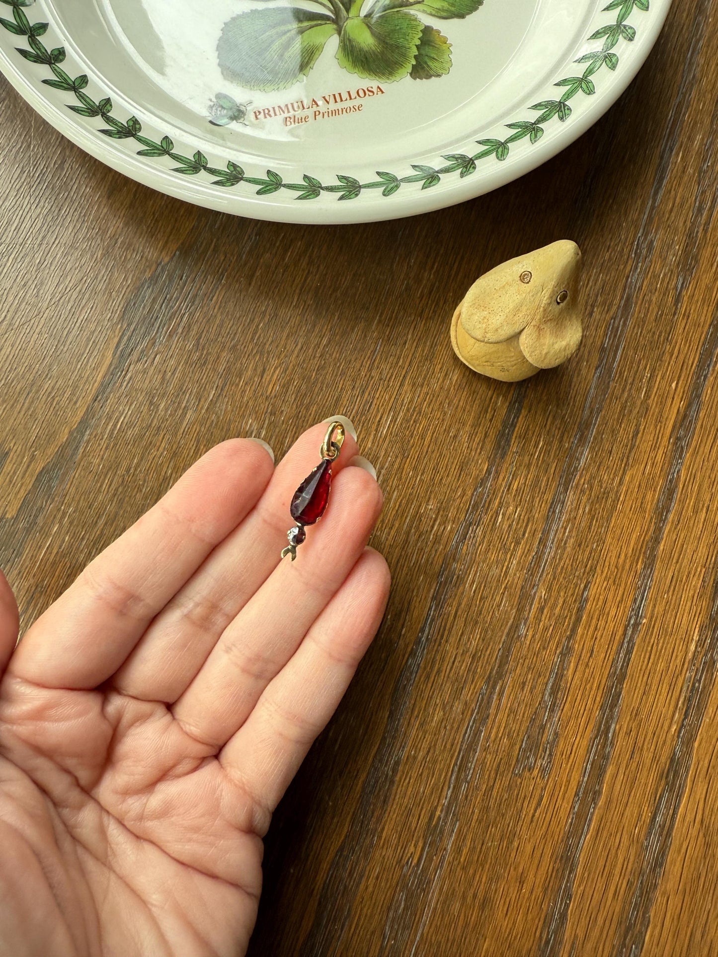 TEARDROP Victorian French Perpignan GARNET Pendant Charm Dangle Pendant Pear 18k Gold Rose Cut Closed Back Almandine Glowing Red Crimson