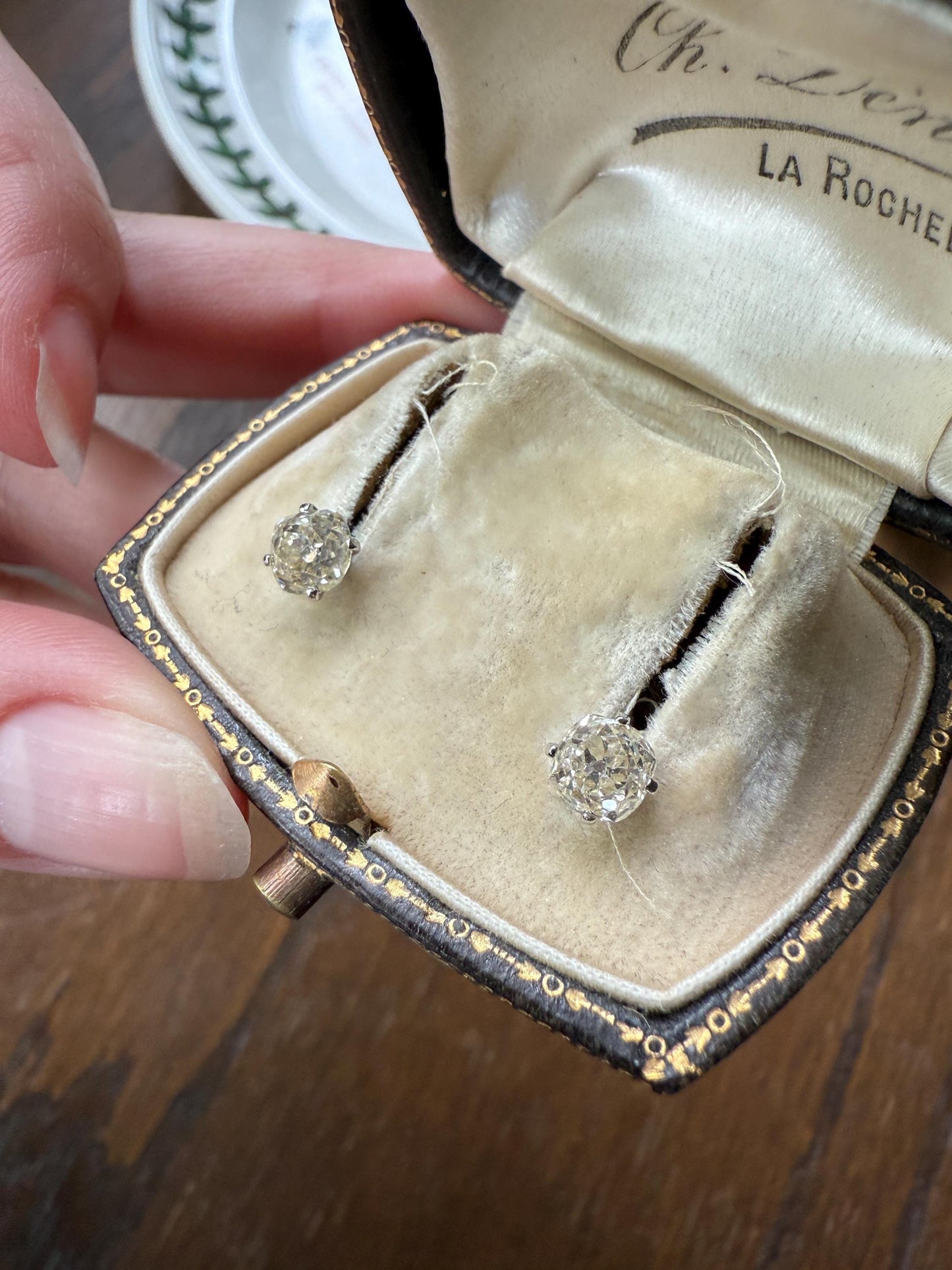 Old Mine Cut 1.3 Carat Tdw DIAMOND Stud Earrings French 18k White GOLD Warm Chunky Antique Stones Later Prong Set Minimalist 1.3ctw OMC