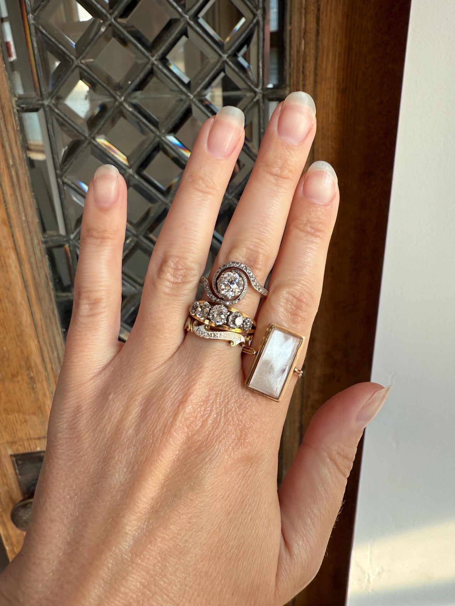 Turbillon French ANTIQUE Swirling 1.25 + Carat Old European Cut DIAMOND 18k Gold & PLATINUM Ring Bypass Solitaire Rose Cut Halo Stacker Gift