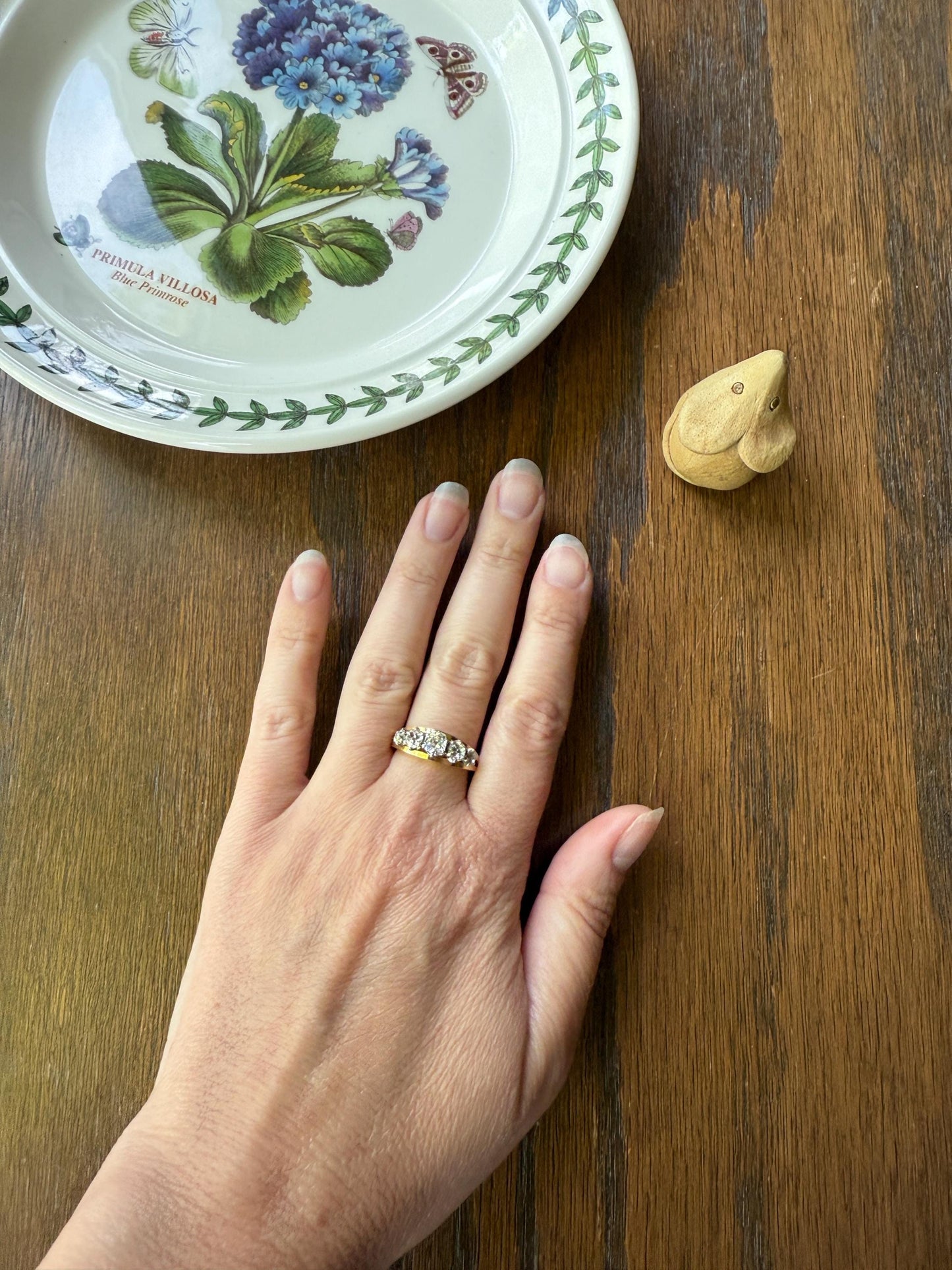 TALL French Vintage Ring 1.65 Carat Antique Old Mine Cut DIAMOND Five Stone Wide Band 18k Gold Platinum Solid Stacker Chunky Gift 1 2/3 OmC