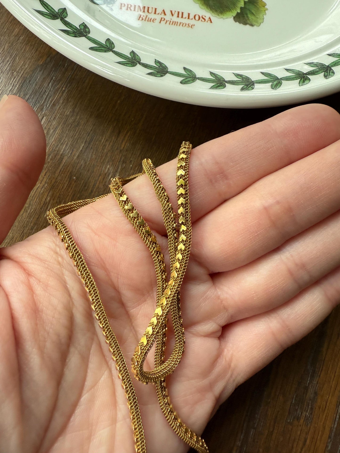 HEARTS Shimmering Applied Figural on Fine Mesh Link Chain French Antique 18g 18k GOLD Solid Tube Book Chain Necklace Wide Neckmess Neckstack