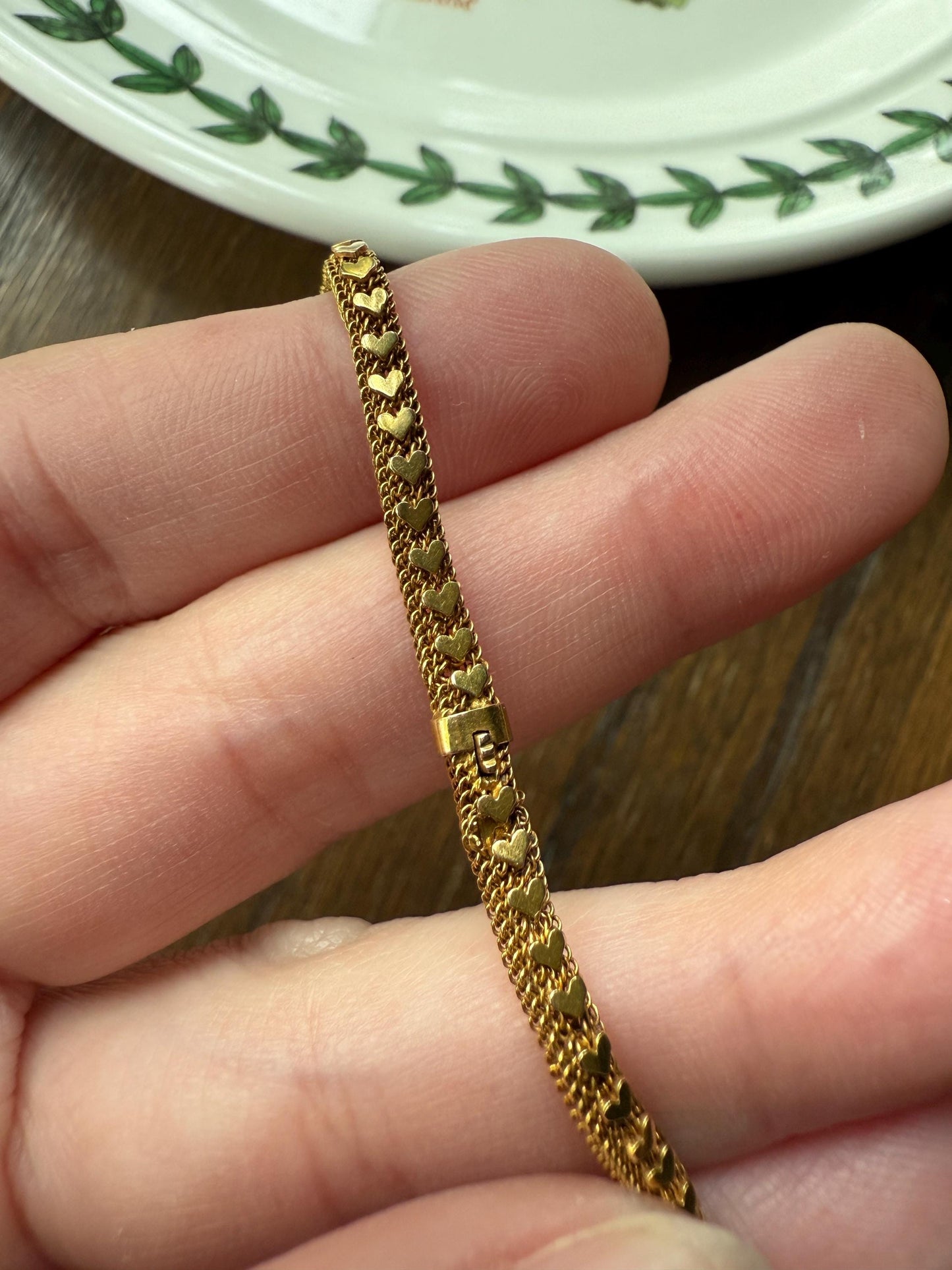 HEARTS Shimmering Applied Figural on Fine Mesh Link Chain French Antique 18g 18k GOLD Solid Tube Book Chain Necklace Wide Neckmess Neckstack