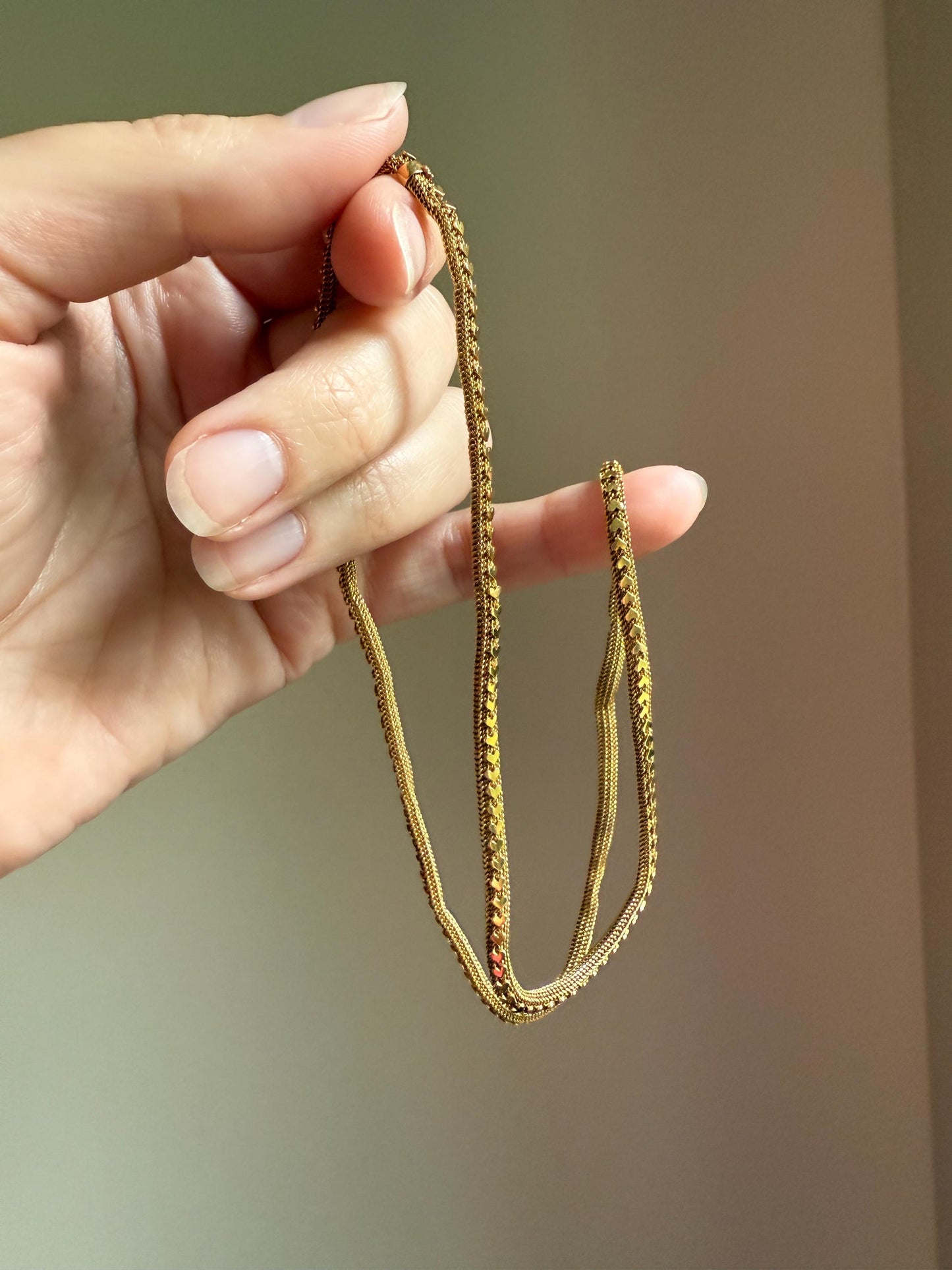 HEARTS Shimmering Applied Figural on Fine Mesh Link Chain French Antique 18g 18k GOLD Solid Tube Book Chain Necklace Wide Neckmess Neckstack