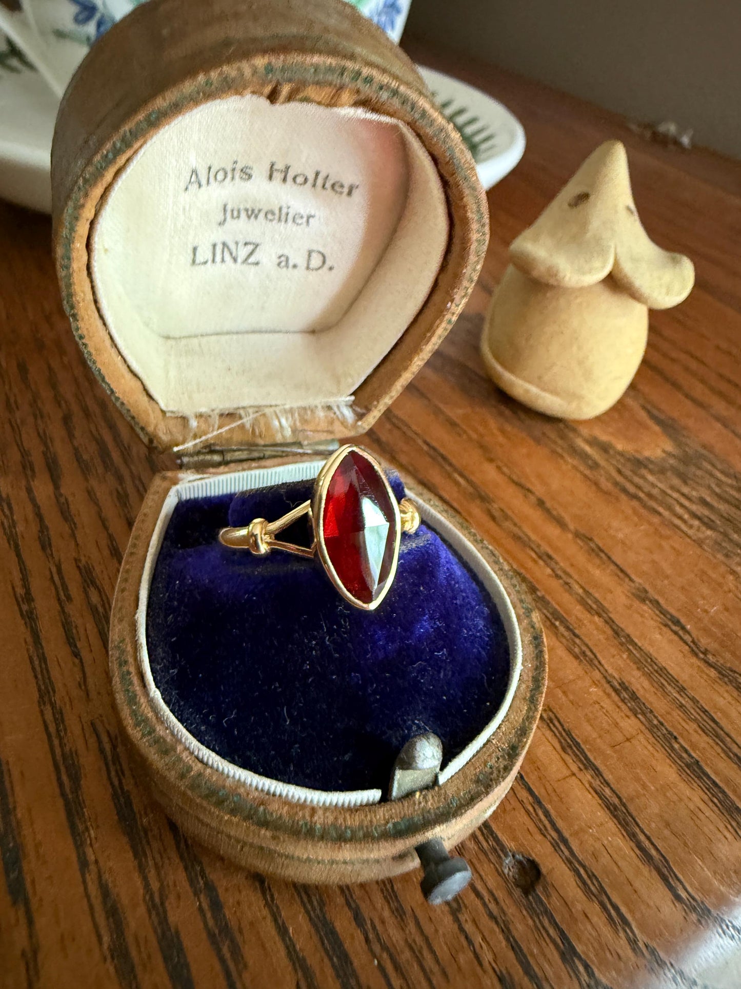 Marquise Perpignan GARNET Navette Ring French New! 18k Gold Crimson Light Reflective Foil Back Geometric Stacker Unique Romantic Gift