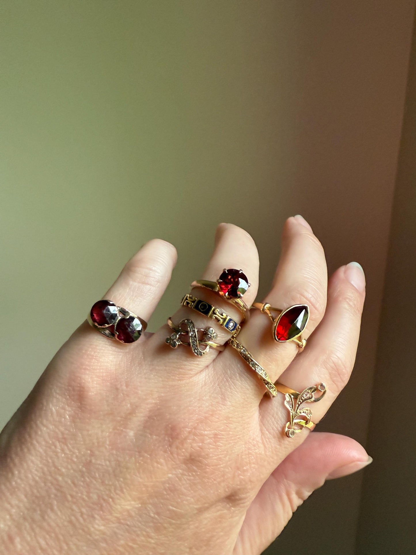 Marquise Perpignan GARNET Navette Ring French New! 18k Gold Crimson Light Reflective Foil Back Geometric Stacker Unique Romantic Gift