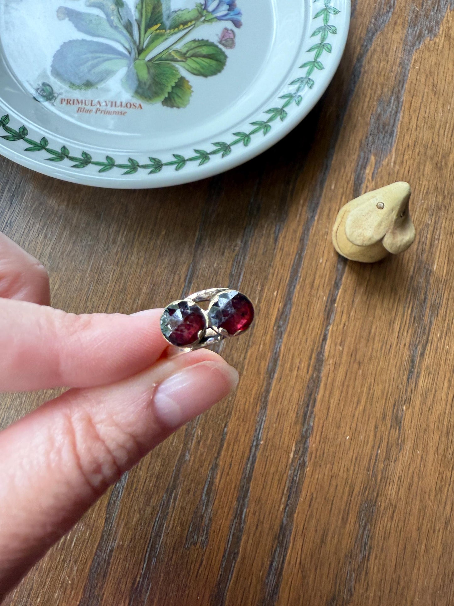 Toi et Moi Perpignan GARNET Two Stone Ring French 18k Gold Purplish Red Light Reflective Foil Back Geometric Stacker Unique Romantic Gift