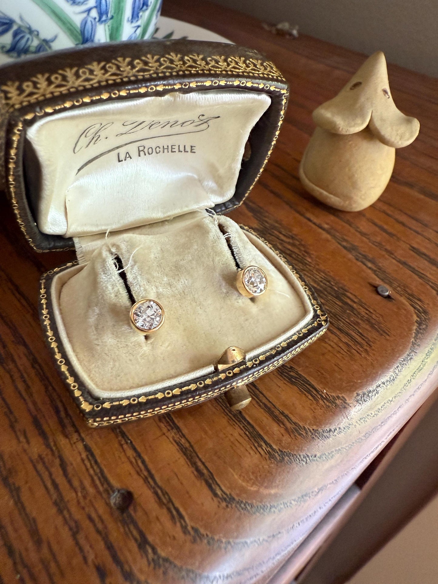 Eye Clean! Bezel Set Old Mine Cut 1 Carat Tdw DIAMOND Stud Earrings 18k GOLD Fiery Antique Stones Bridal Something Old Minimalist 1ctw OMC
