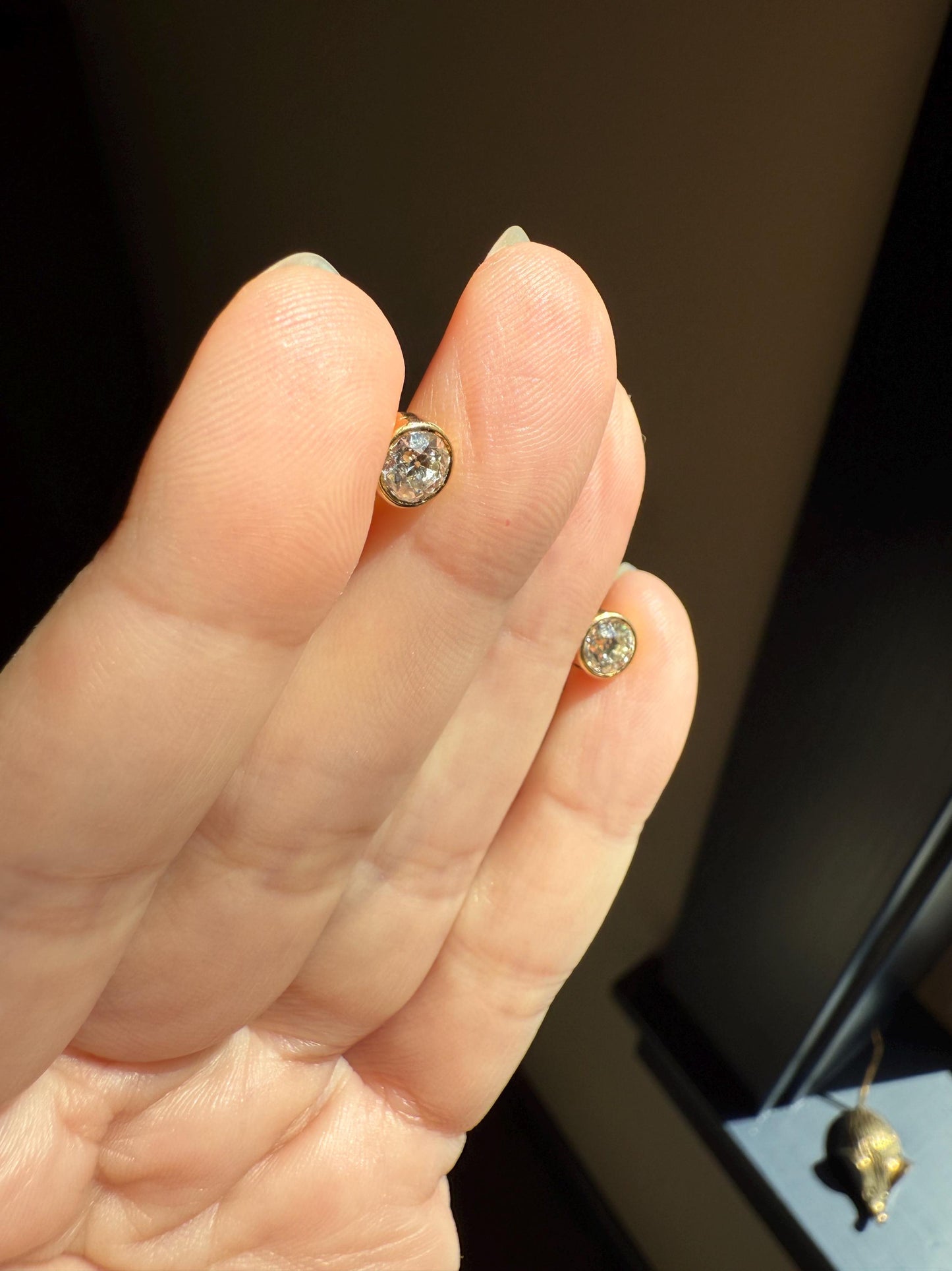 Eye Clean! Bezel Set Old Mine Cut 1 Carat Tdw DIAMOND Stud Earrings 18k GOLD Fiery Antique Stones Bridal Something Old Minimalist 1ctw OMC