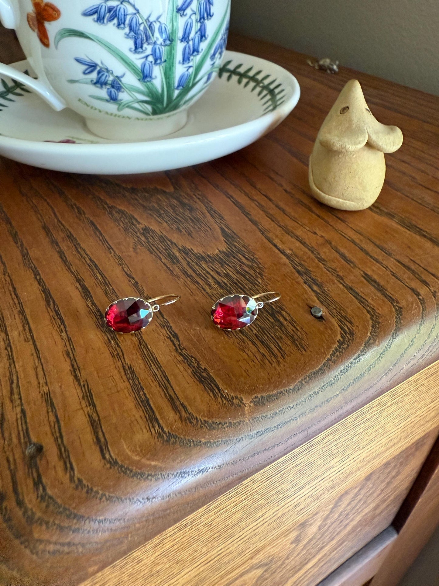 Dormeuse Antique PERPIGNAN GARNET Earrings 18k Gold Rose Cut Original Victorian Closed Back Almandine Glowing Crimson Berry Pinkish Red