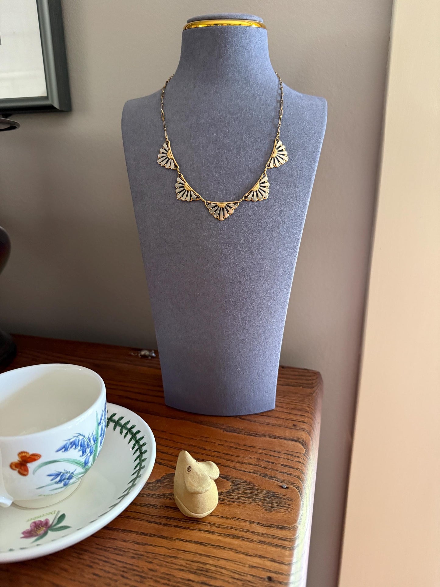 DAISIES French Art Deco Antique 18k Gold Floral Necklace Drapery Chain Collar Flower Pendants Love Gift Bridal Something Old Belle Epoque
