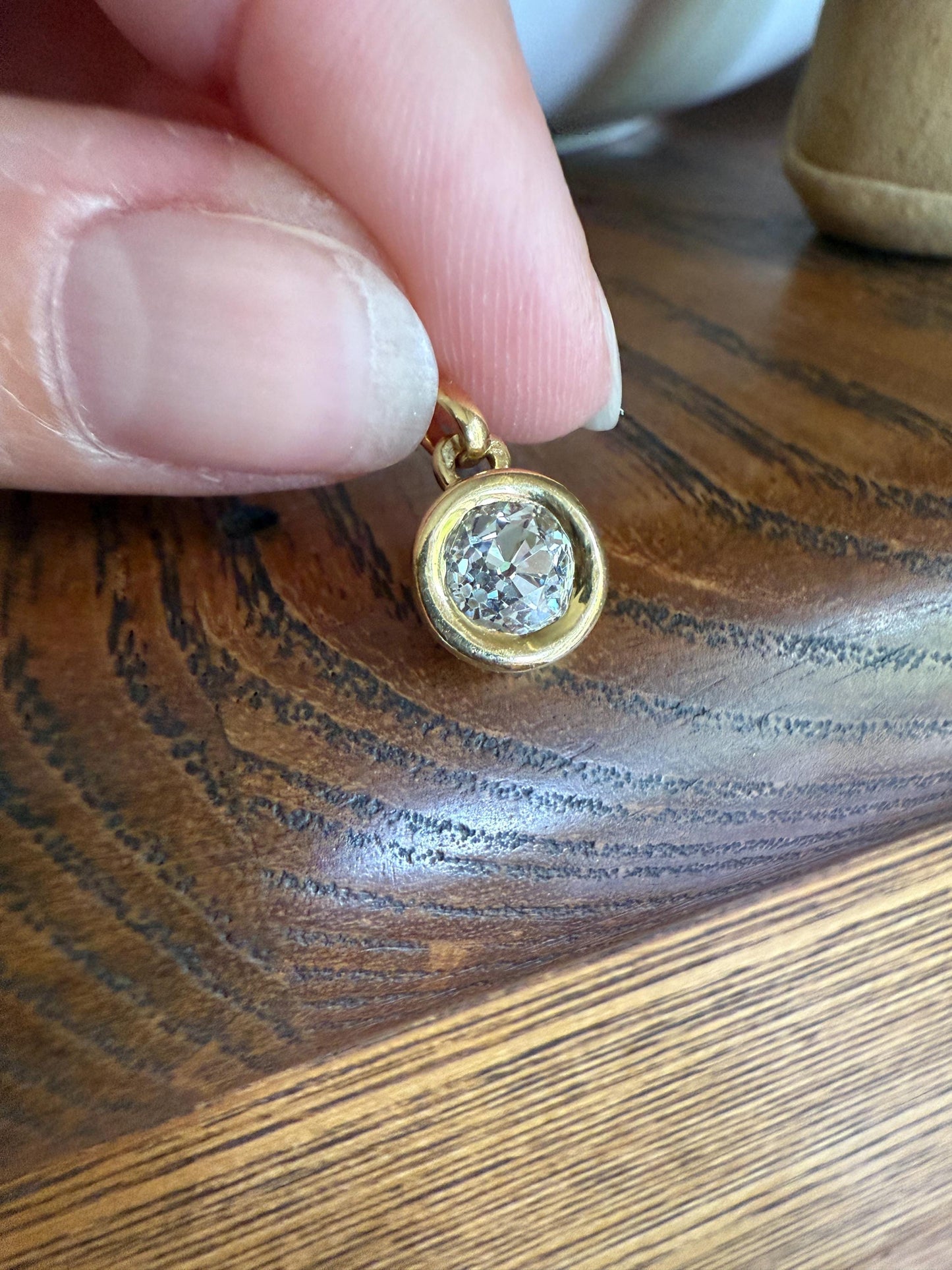 Eye Clean Chunky 1 Carat Antique Old Mine Cut DIAMOND Bezel Set Solitaire Pendant French Vintage Minimalist OMC 1Ct Bracelet Necklace Charm