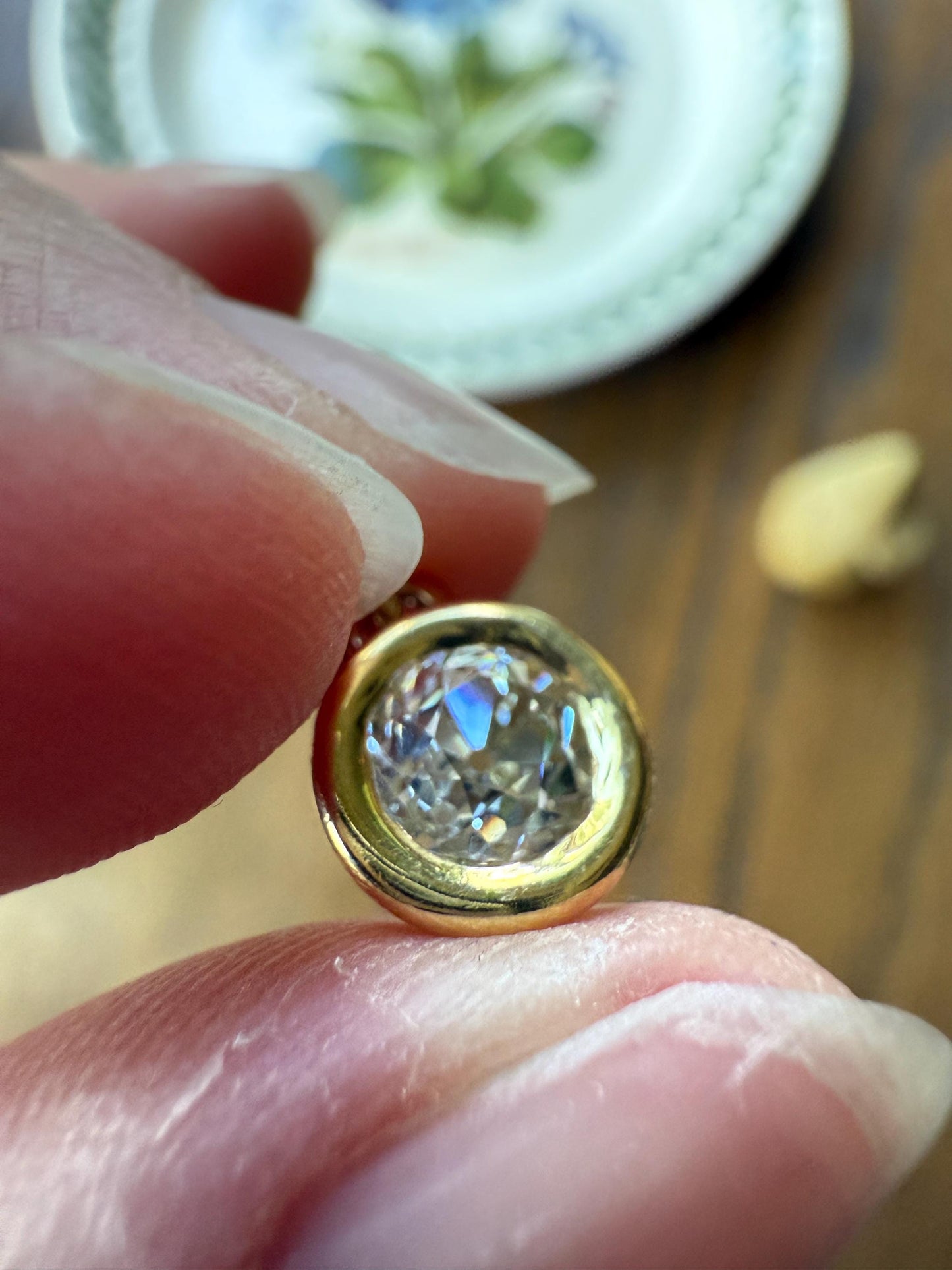 Eye Clean Chunky 1 Carat Antique Old Mine Cut DIAMOND Bezel Set Solitaire Pendant French Vintage Minimalist OMC 1Ct Bracelet Necklace Charm