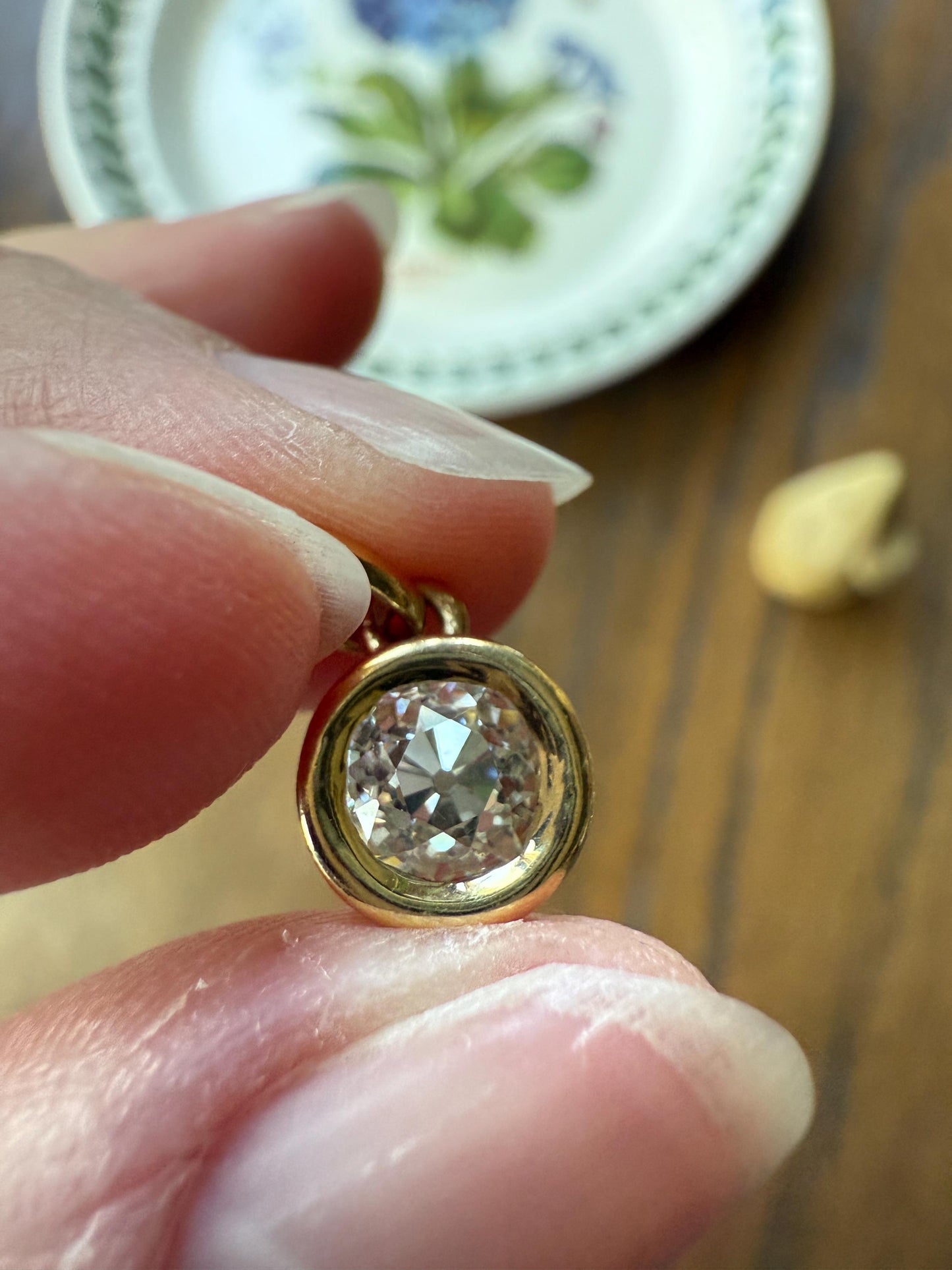 Eye Clean Chunky 1 Carat Antique Old Mine Cut DIAMOND Bezel Set Solitaire Pendant French Vintage Minimalist OMC 1Ct Bracelet Necklace Charm