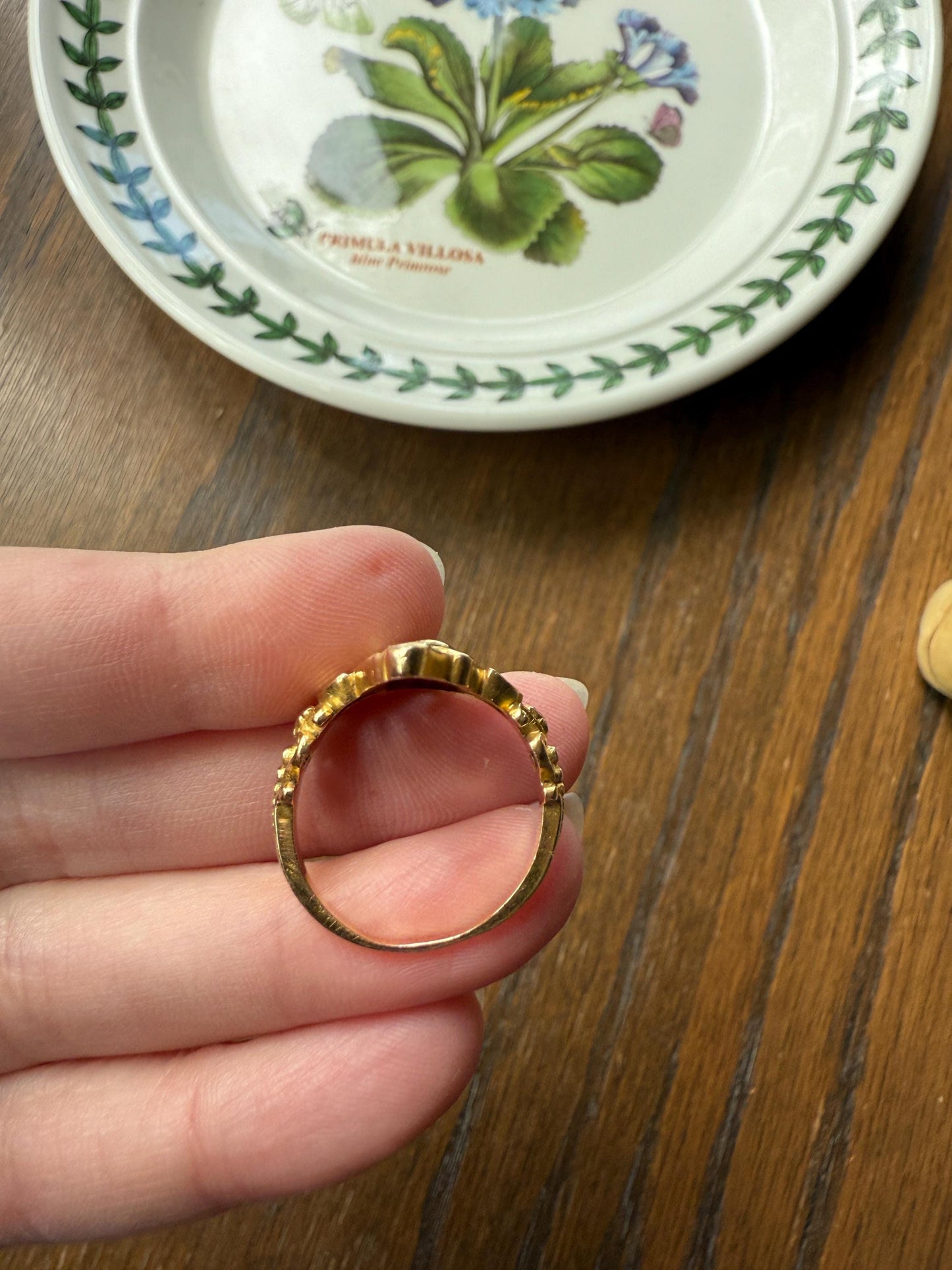 Delicious Floral French Art NOUVEAU Antique Belle Epoque Rose SWIRL Whiplash 18k Gold Ring Snowdrops Crocus Cyclamen Large 1.1" Love Gift