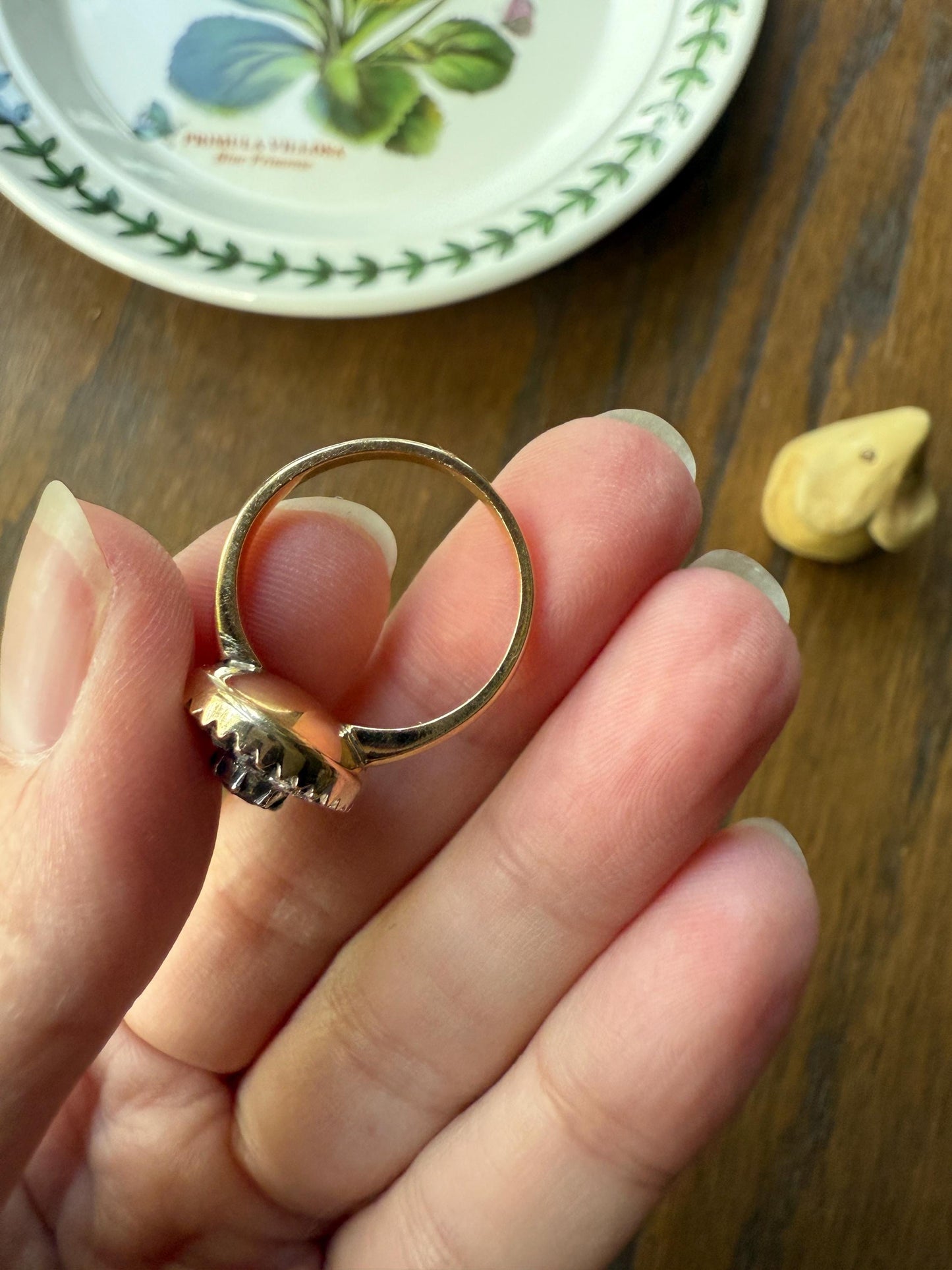 Georgian Era Antique Spanish Iberian Rose Cut Diamond Ring Oval Floral Sunburst Cupped Domed Back 18k Gold Silver Unique Foiled Stacker Gift