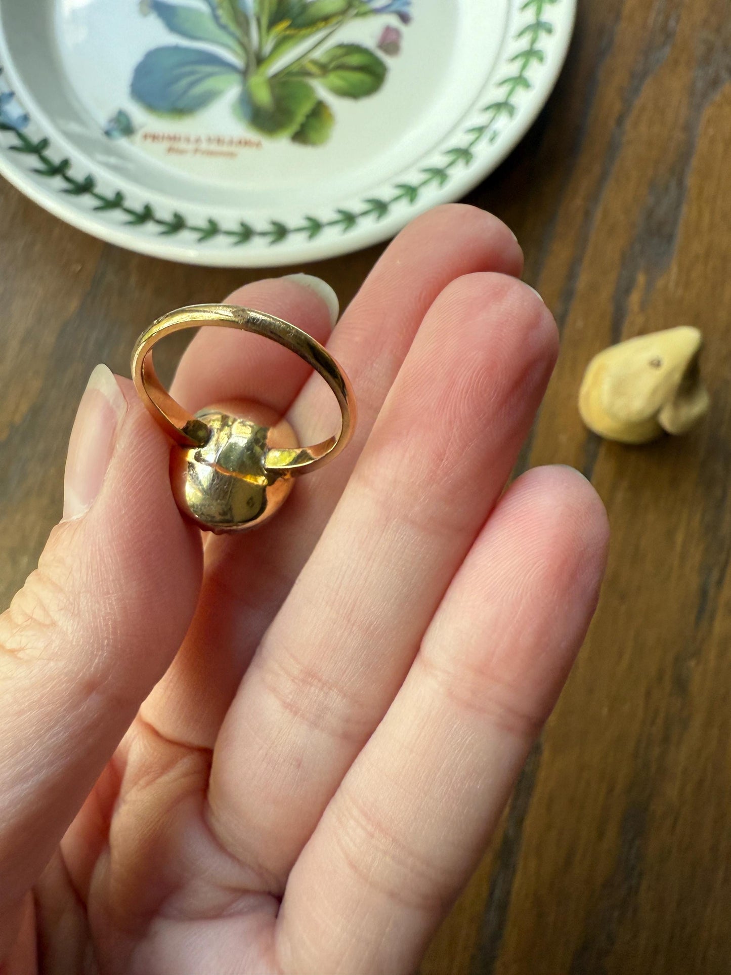 Georgian Era Antique Spanish Iberian Rose Cut Diamond Ring Oval Floral Sunburst Cupped Domed Back 18k Gold Silver Unique Foiled Stacker Gift