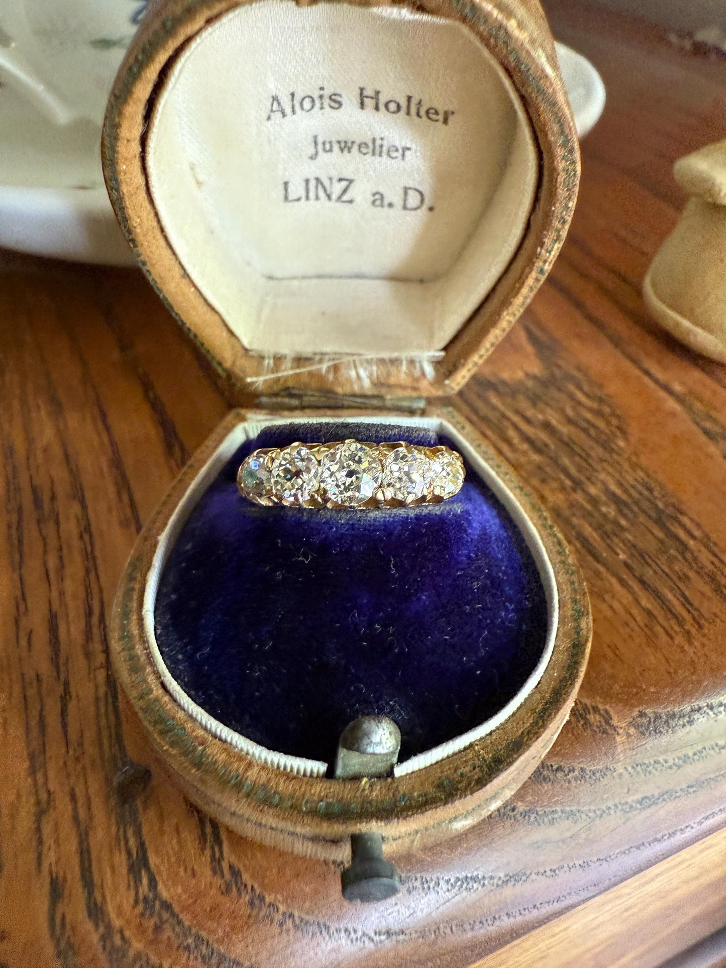 Antique 1.5 Carat Old Mine Cut DIAMOND 5 Five Stone Band Ring 18k Gold Scrolled Victorian Romantic Gift Row Stacker Wedding OMC 1.5Ctw Love