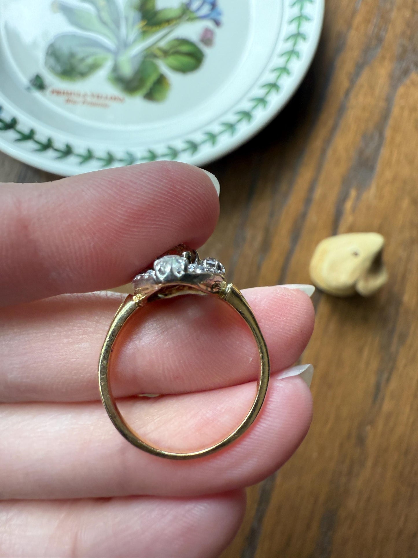 Ornate 1 Carat + French Belle Epoque Oval Old Mine Rose Cut Diamond Pale Light Yellow Center 18k Gold Platinum Scroll Romantic Gift 1Ct OmC