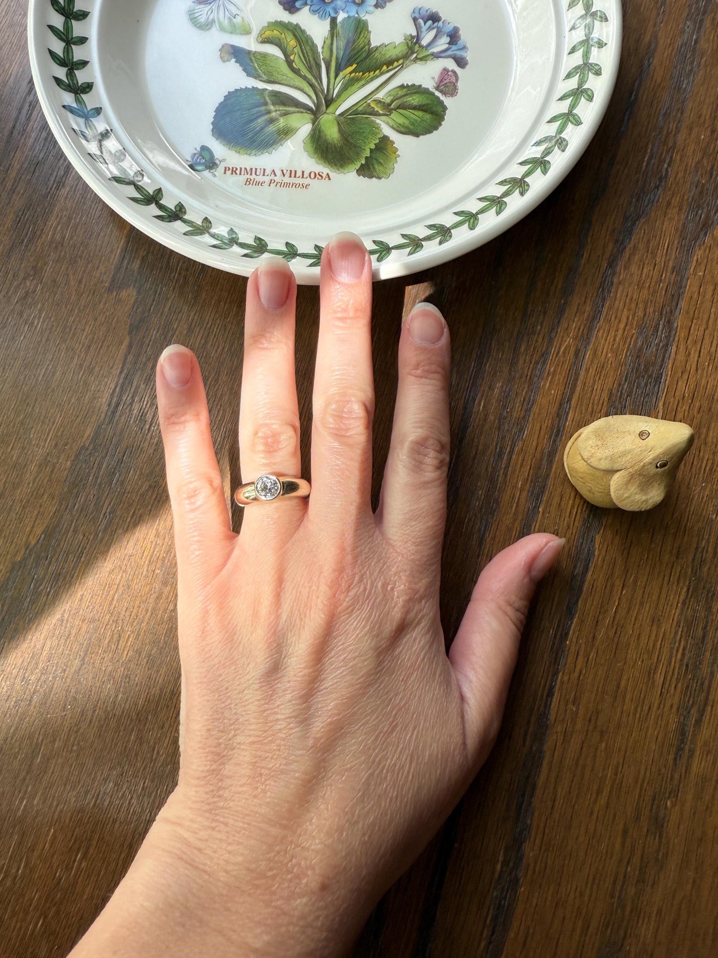 Vintage .73 Carat Transitional Cut DIAMOND Bezel Set Ring Stacker Band 18k Gold Pale Yellow Solitaire Geometric Engagement Romantic Gift