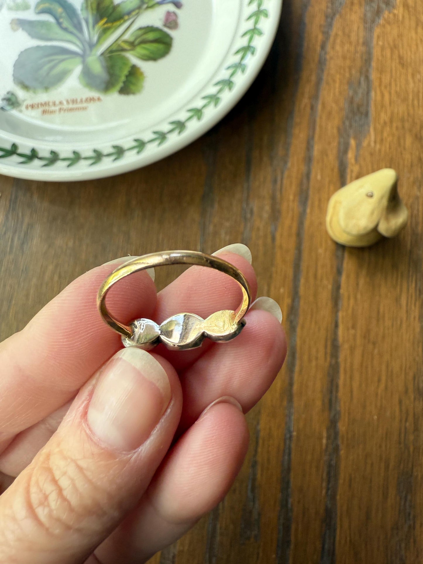 Table Cut DIAMOND Three Stone Stacker Band Antique 18k Gold Five Stone Ring Half Hoop Stacker Gift Foil Silver Collet Georgian Victorian