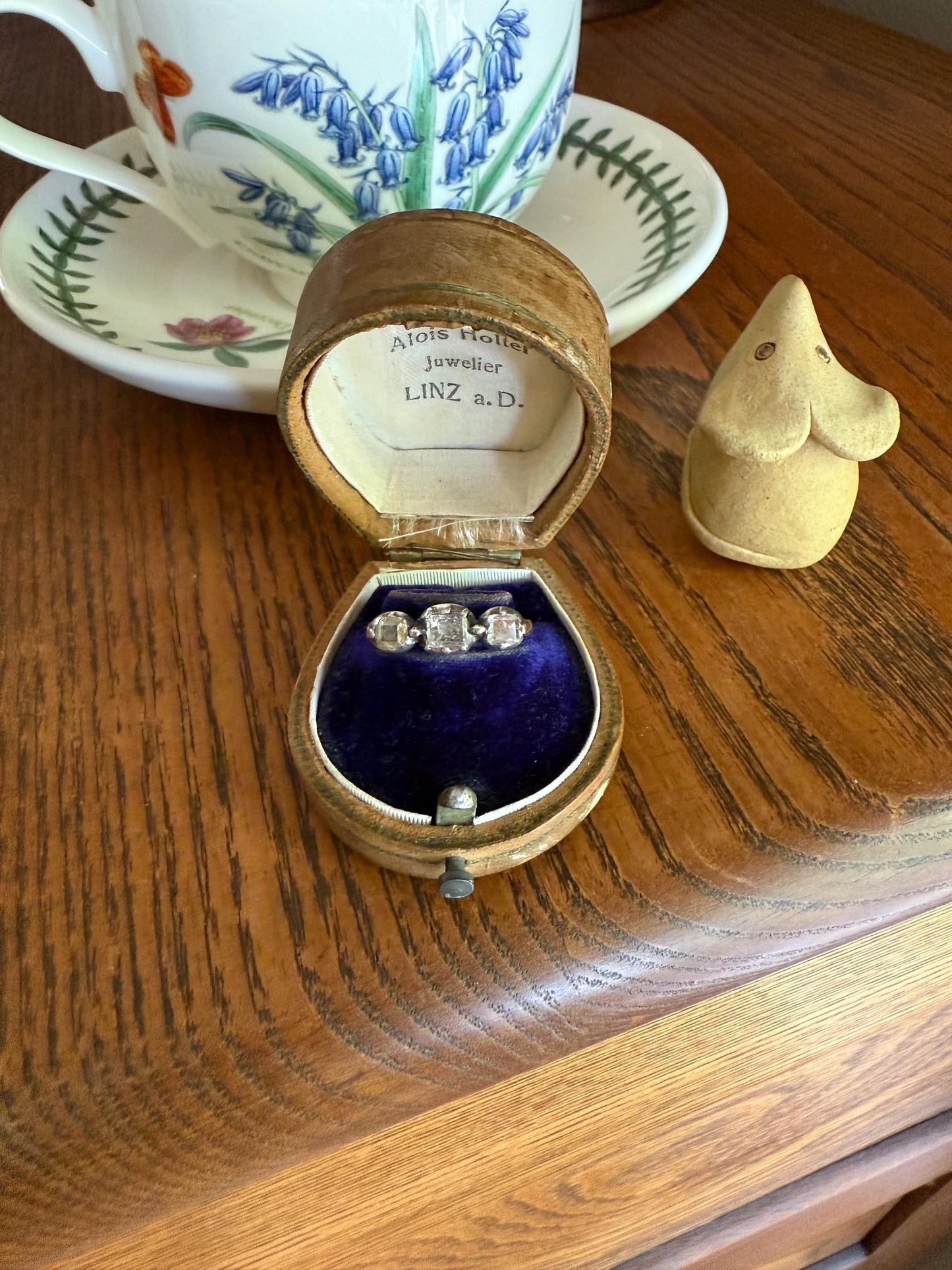 Table Cut DIAMOND Three Stone Stacker Band Antique 18k Gold Five Stone Ring Half Hoop Stacker Gift Foil Silver Collet Georgian Victorian