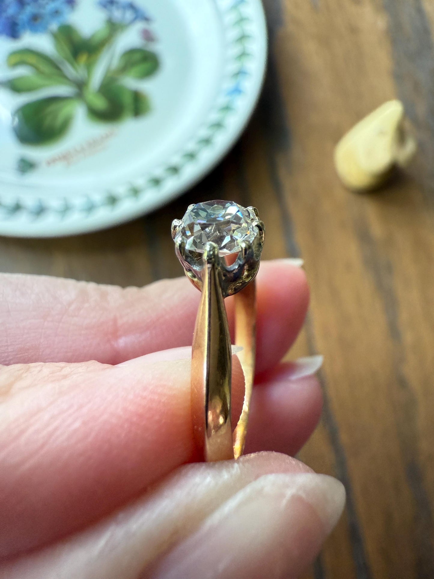 Antique Eye Clean .65 Carat Elongated Old Mine Cut DIAMOND French Solitaire Engagement Ring Stacker 18k Gold Wedding Prong Set OMC Gift