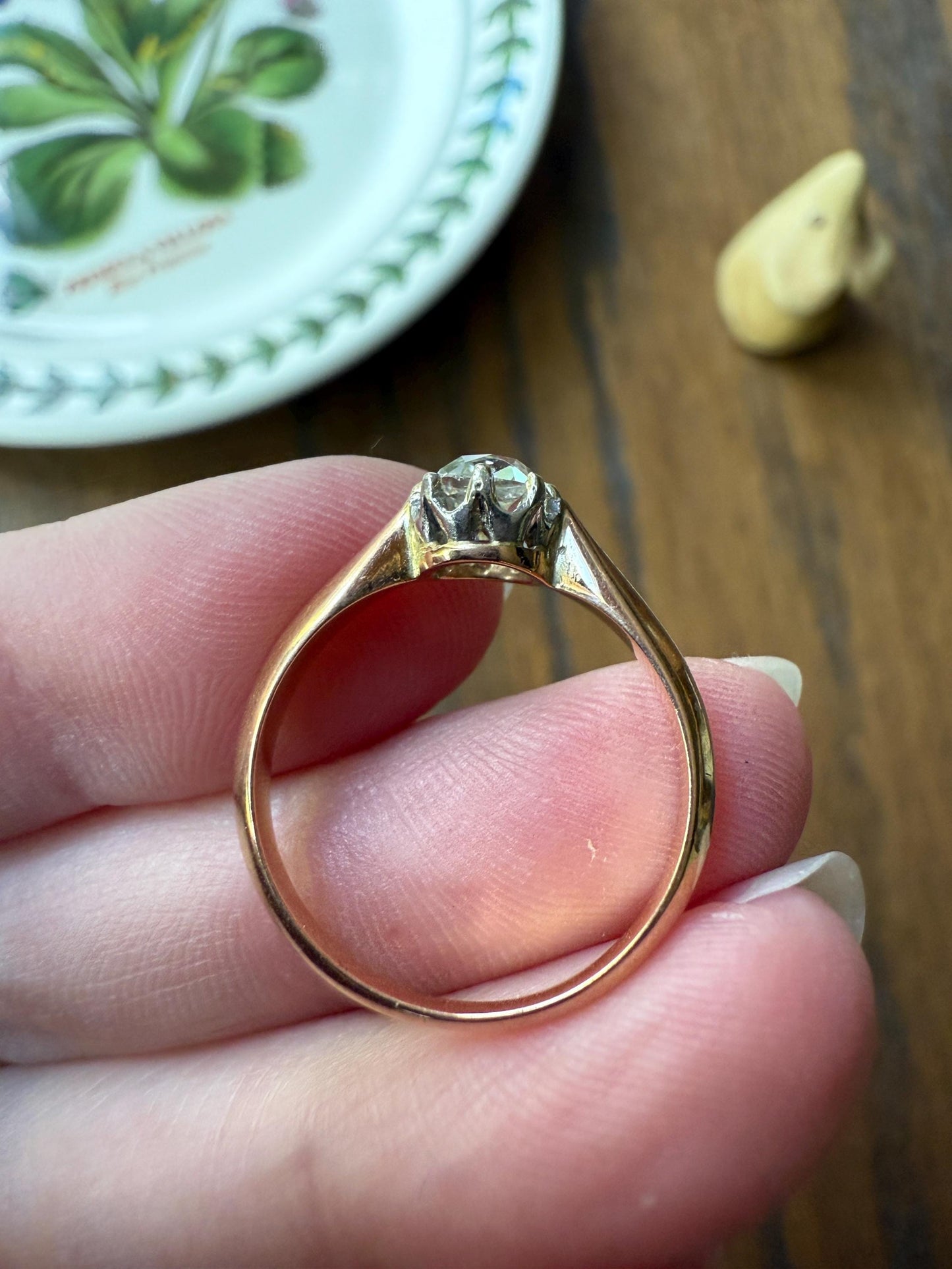 Antique Eye Clean .65 Carat Elongated Old Mine Cut DIAMOND French Solitaire Engagement Ring Stacker 18k Gold Wedding Prong Set OMC Gift