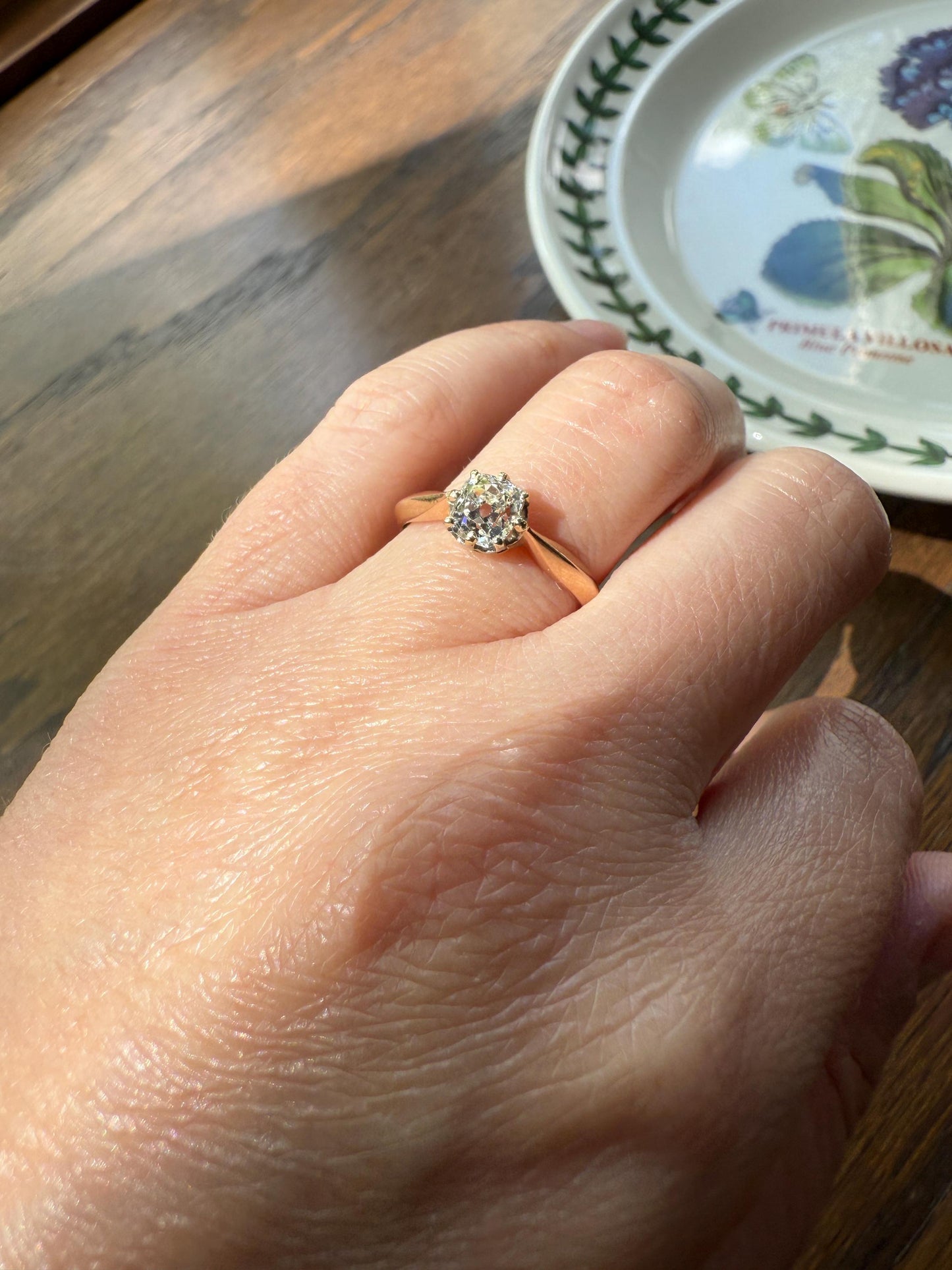 Antique Eye Clean .65 Carat Elongated Old Mine Cut DIAMOND French Solitaire Engagement Ring Stacker 18k Gold Wedding Prong Set OMC Gift
