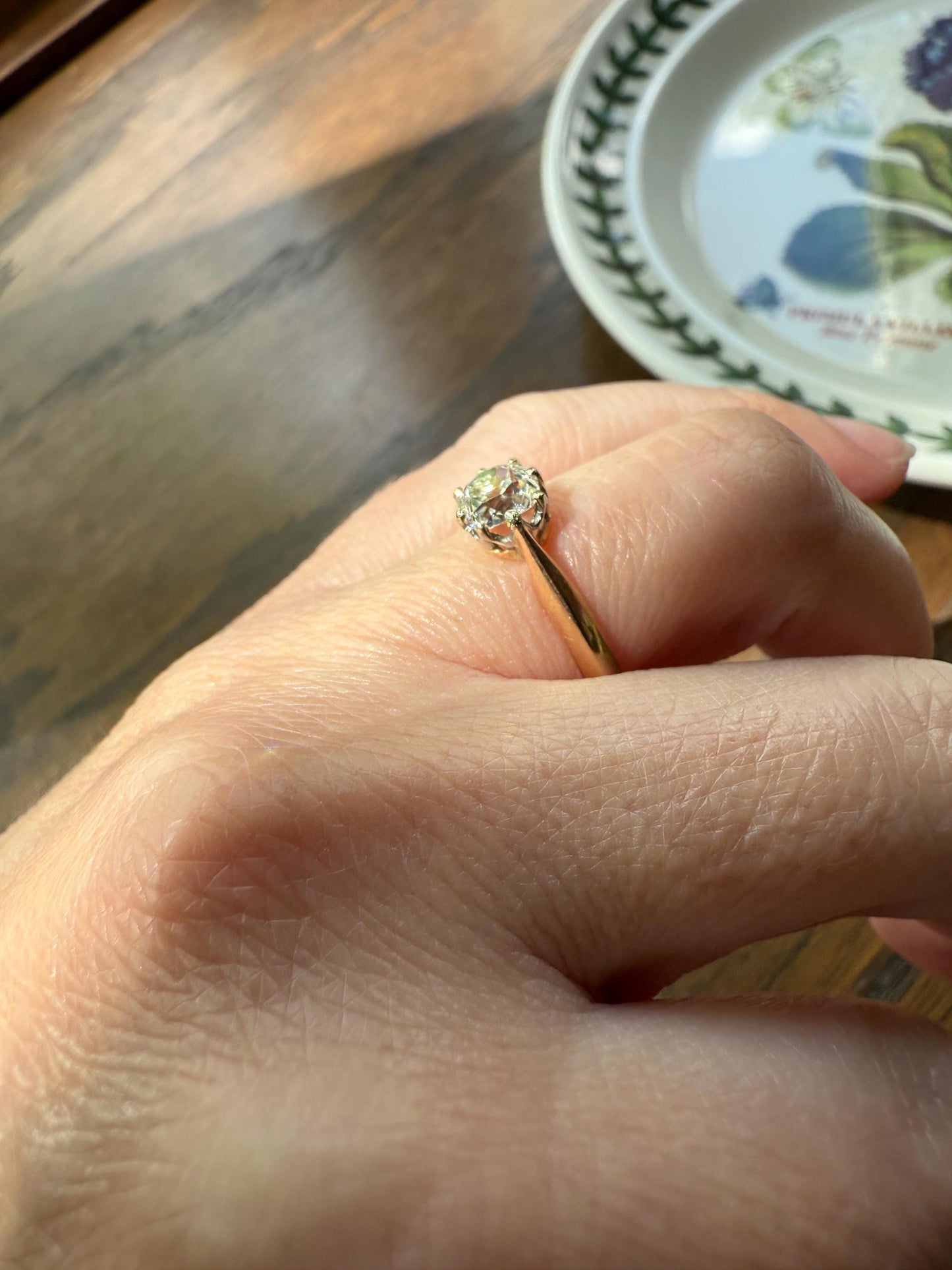 Antique Eye Clean .65 Carat Elongated Old Mine Cut DIAMOND French Solitaire Engagement Ring Stacker 18k Gold Wedding Prong Set OMC Gift