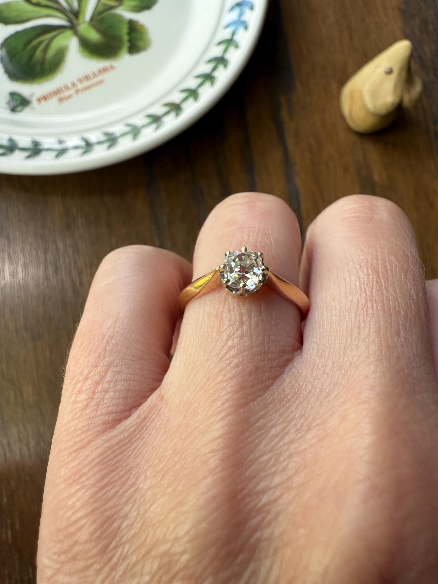 Antique Eye Clean .65 Carat Elongated Old Mine Cut DIAMOND French Solitaire Engagement Ring Stacker 18k Gold Wedding Prong Set OMC Gift