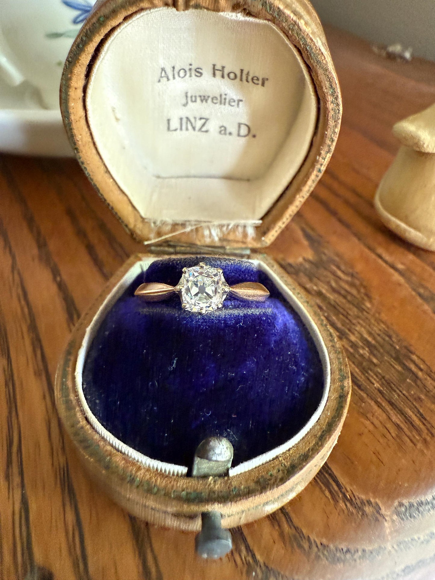 Antique Eye Clean .65 Carat Elongated Old Mine Cut DIAMOND French Solitaire Engagement Ring Stacker 18k Gold Wedding Prong Set OMC Gift